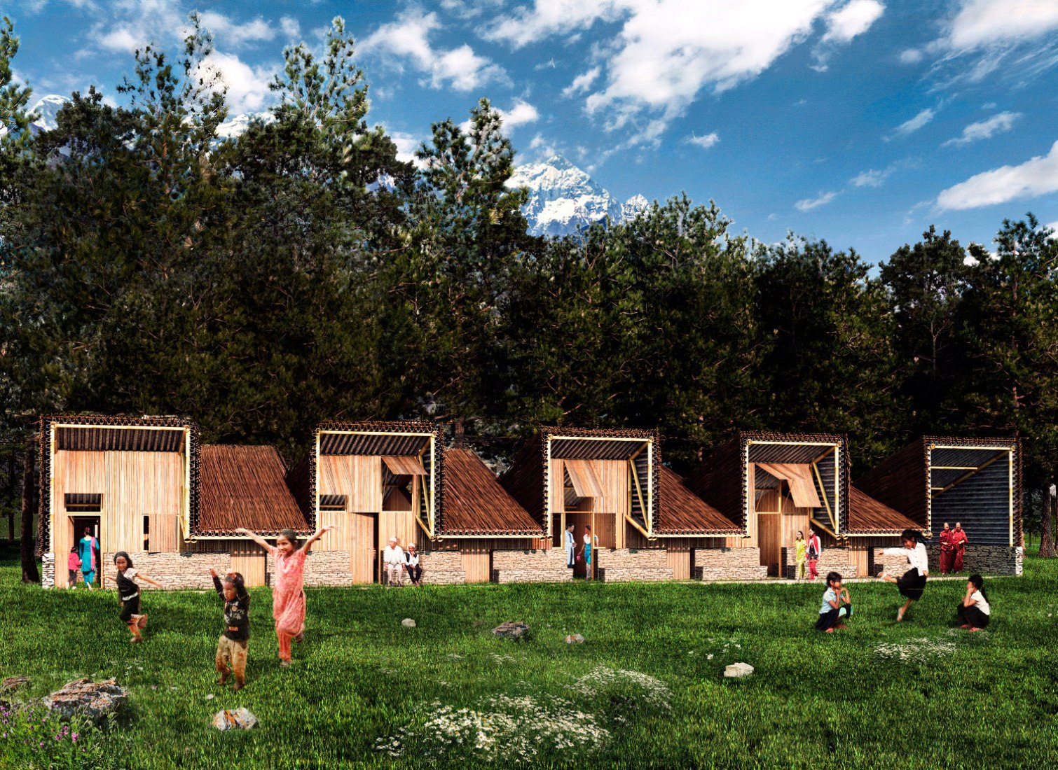 Rendering. Children's sector of Phaplu hospital in Nepal by Ignacio Borrego Arquitectos. Image courtesy of Ignacio Borrego Arquitectos