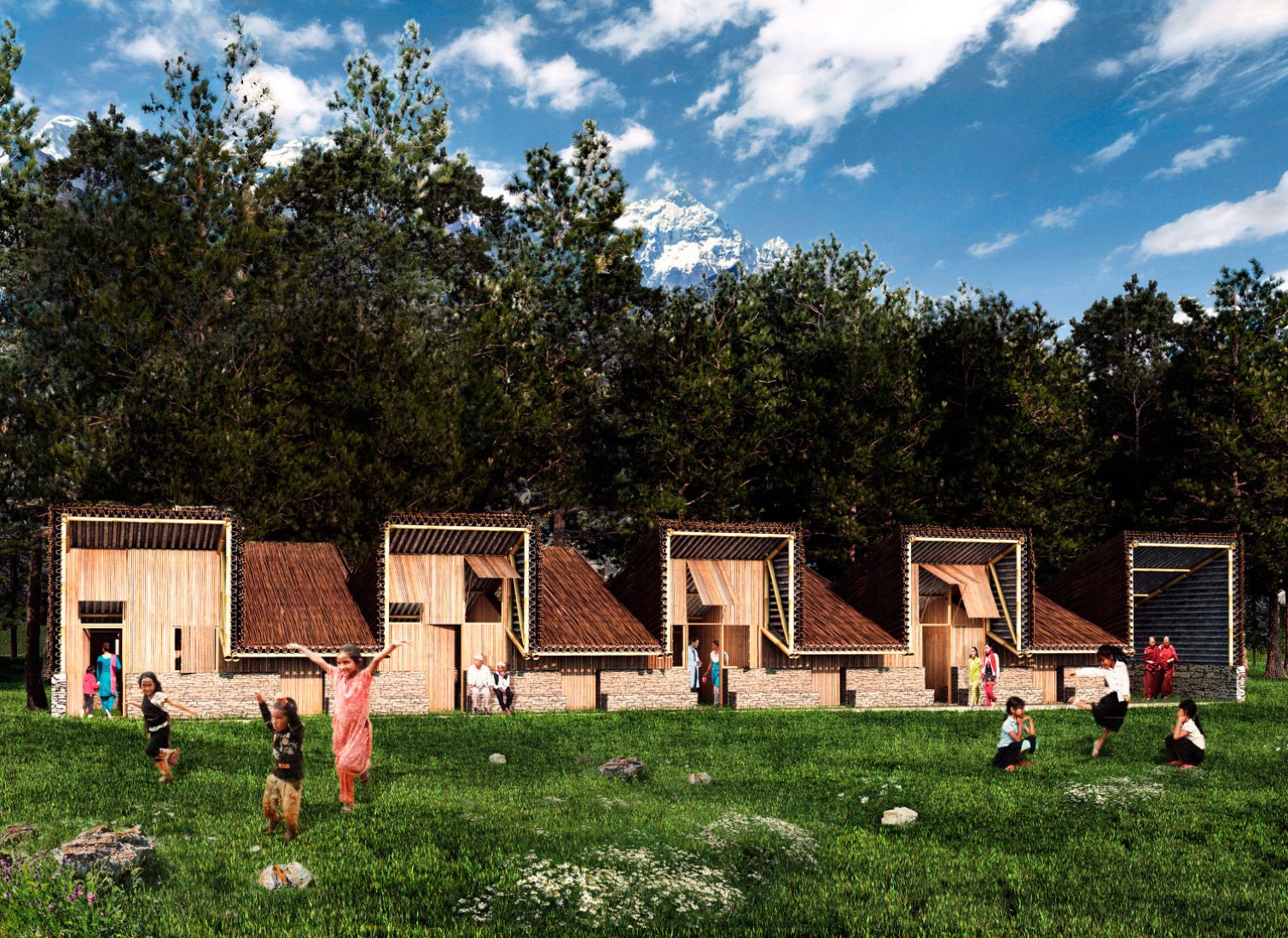 Rendering. Children's sector of Phaplu hospital in Nepal by Ignacio Borrego Arquitectos. Image courtesy of Ignacio Borrego Arquitectos