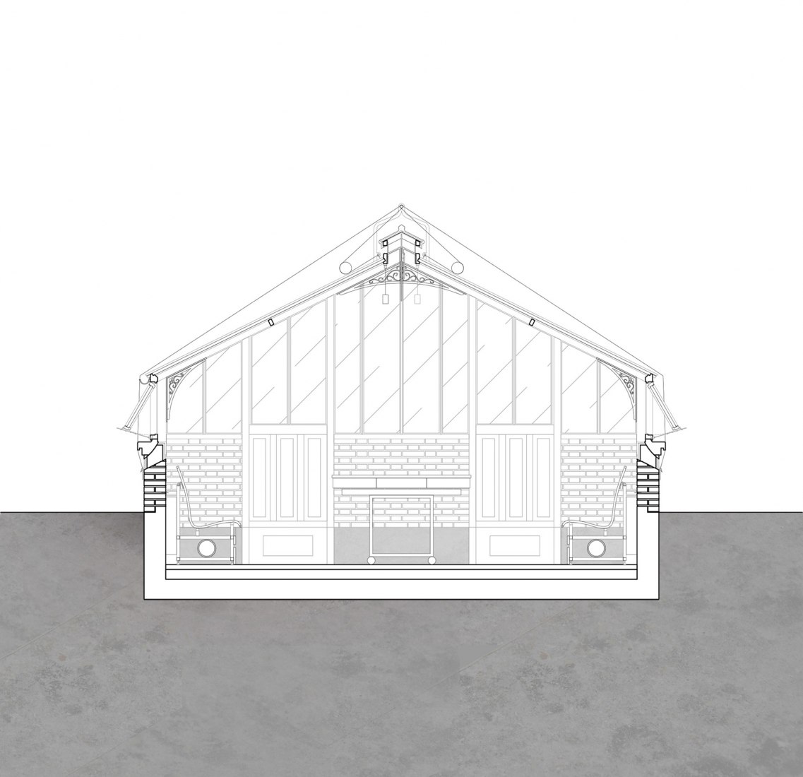 Section plan. Hospitality room by FORME. Design by Clément Maitre, Robinson Neuville, Emma Costantini.