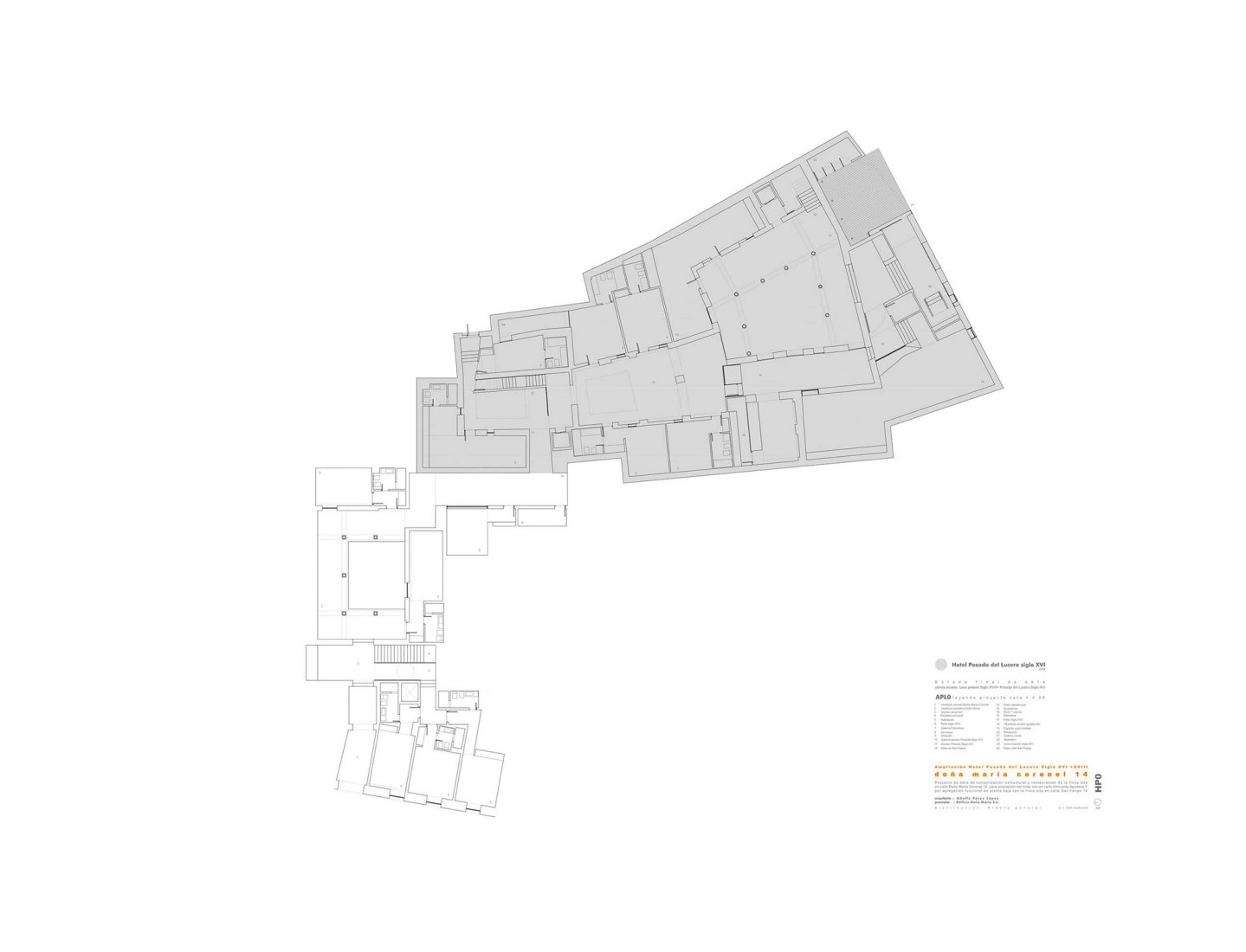 Main floor layout plan. Posada del Lucero Hotel by Adolfo Pérez Arquitectura