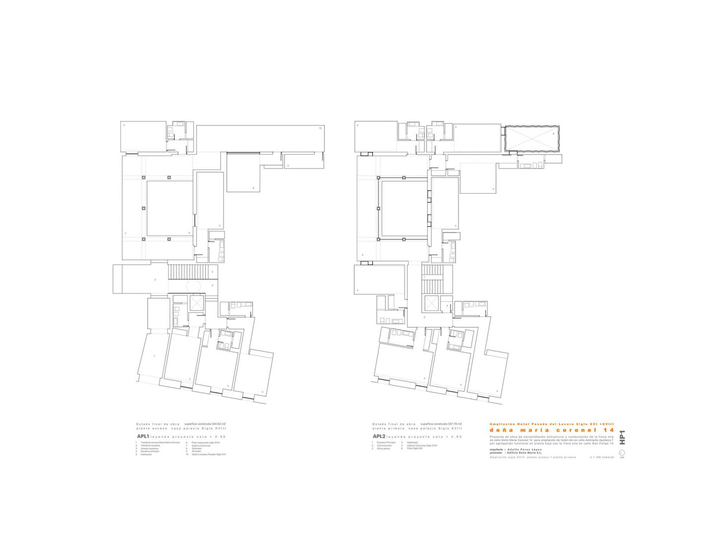Ground floor + First floor. Posada del Lucero Hotel by Adolfo Pérez Arquitectura