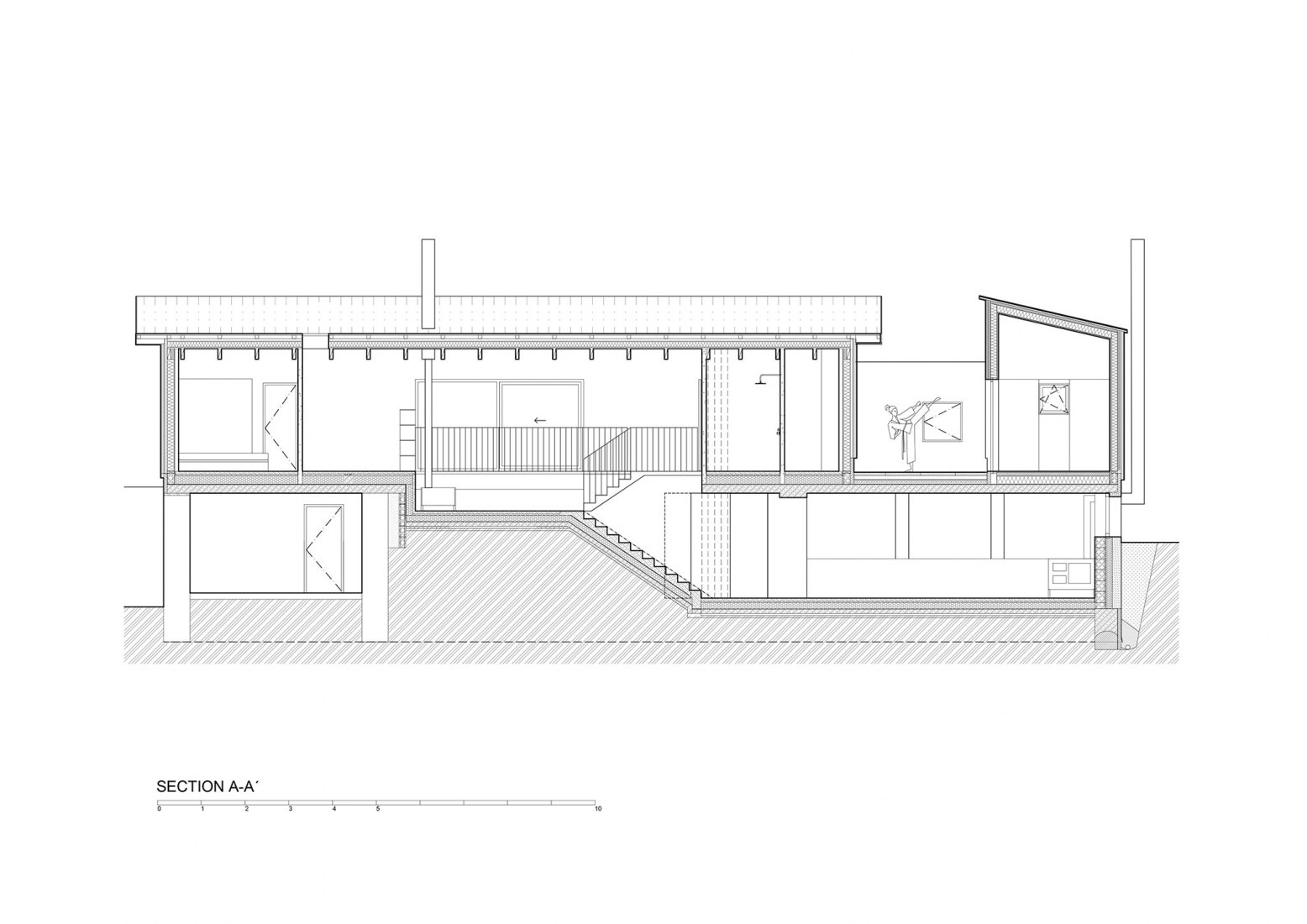 Sección. "Casa detrás del muro" por Mjölk architects. 