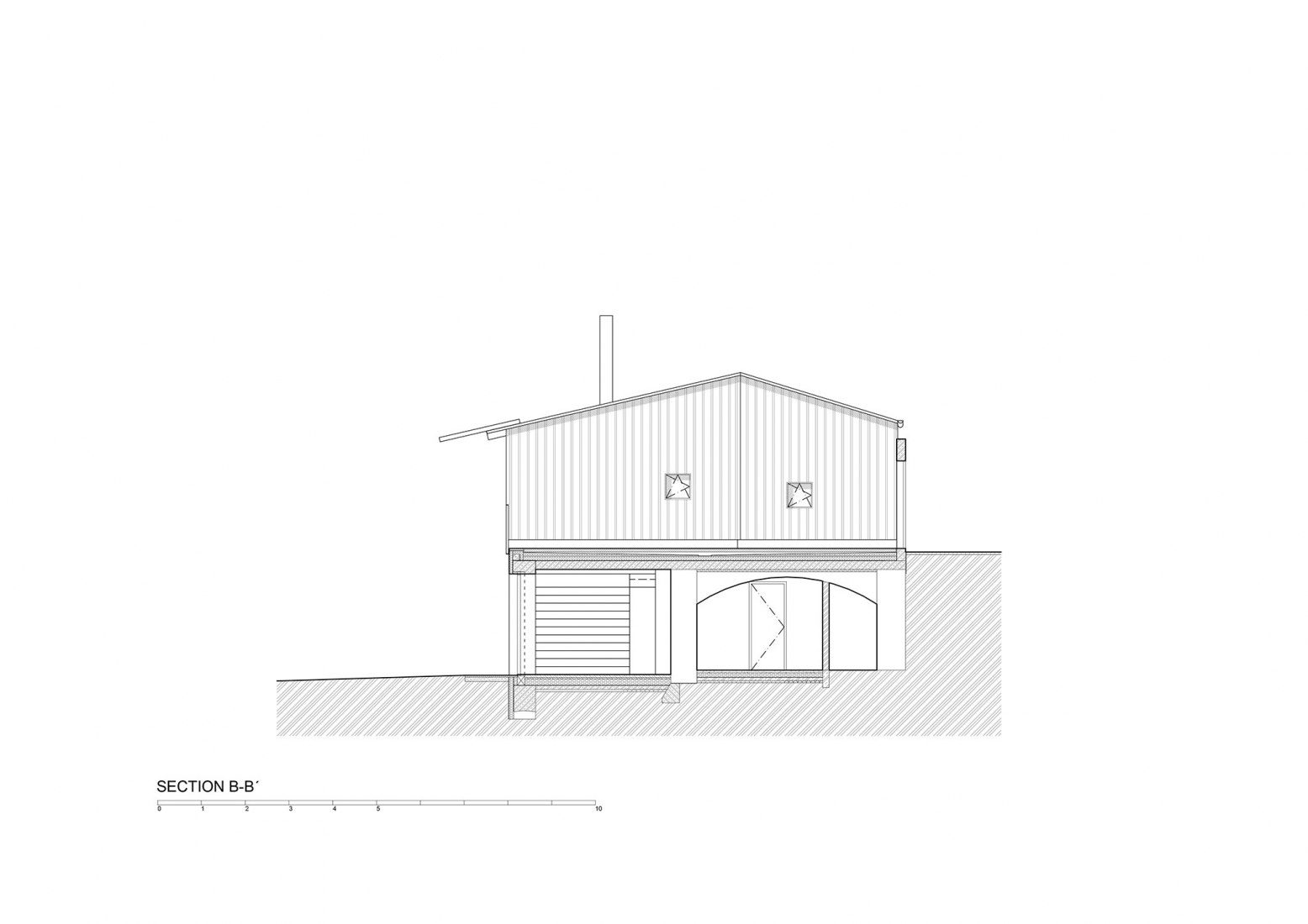 Sección. "Casa detrás del muro" por Mjölk architects. 