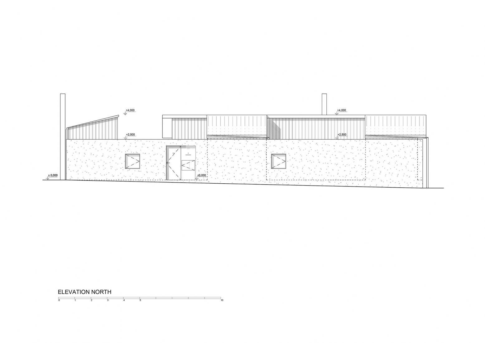 Alzado. "Casa detrás del muro" por Mjölk architects. 