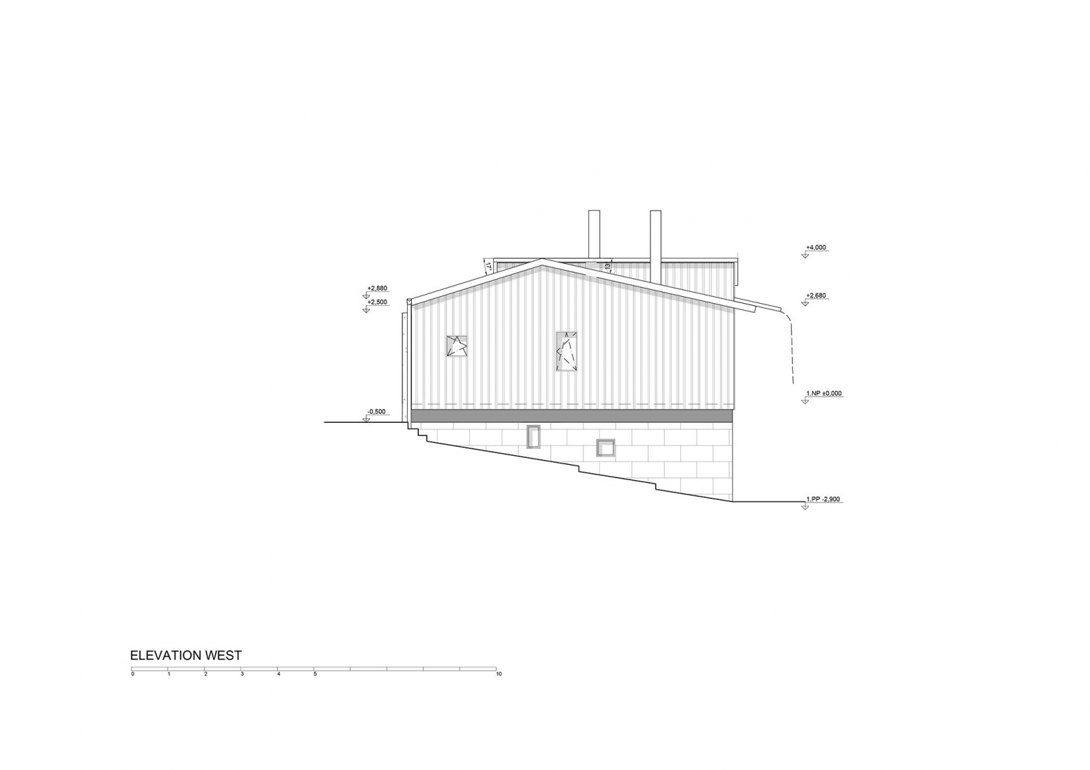 Alzado. "Casa detrás del muro" por Mjölk architects. 