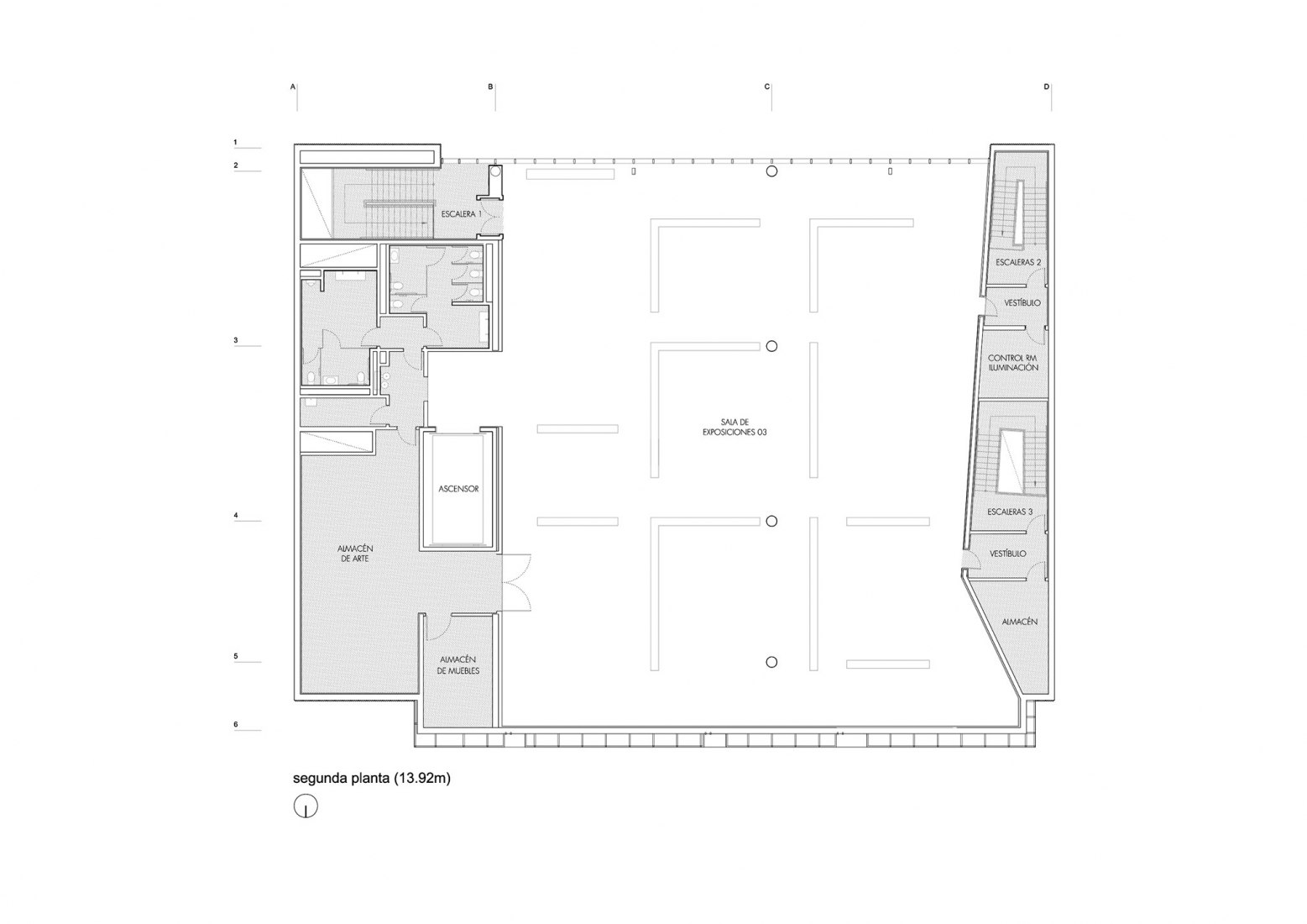Planta segunda. Nueva sede de la Fundación ICA MIAMI por ARANGUREN + GALLEGOS Arquitectos.