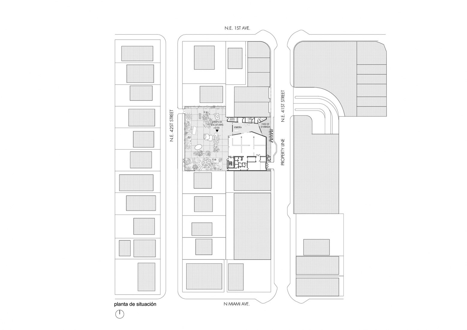 Plano de situación. Nueva sede de la Fundación ICA MIAMI por ARANGUREN + GALLEGOS Arquitectos.