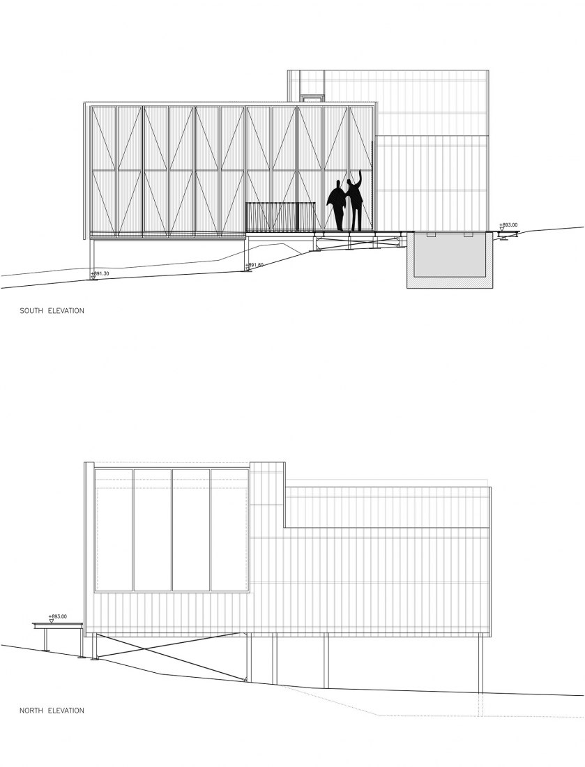 South and North Elevation. House and painting space for an artist by Idearch