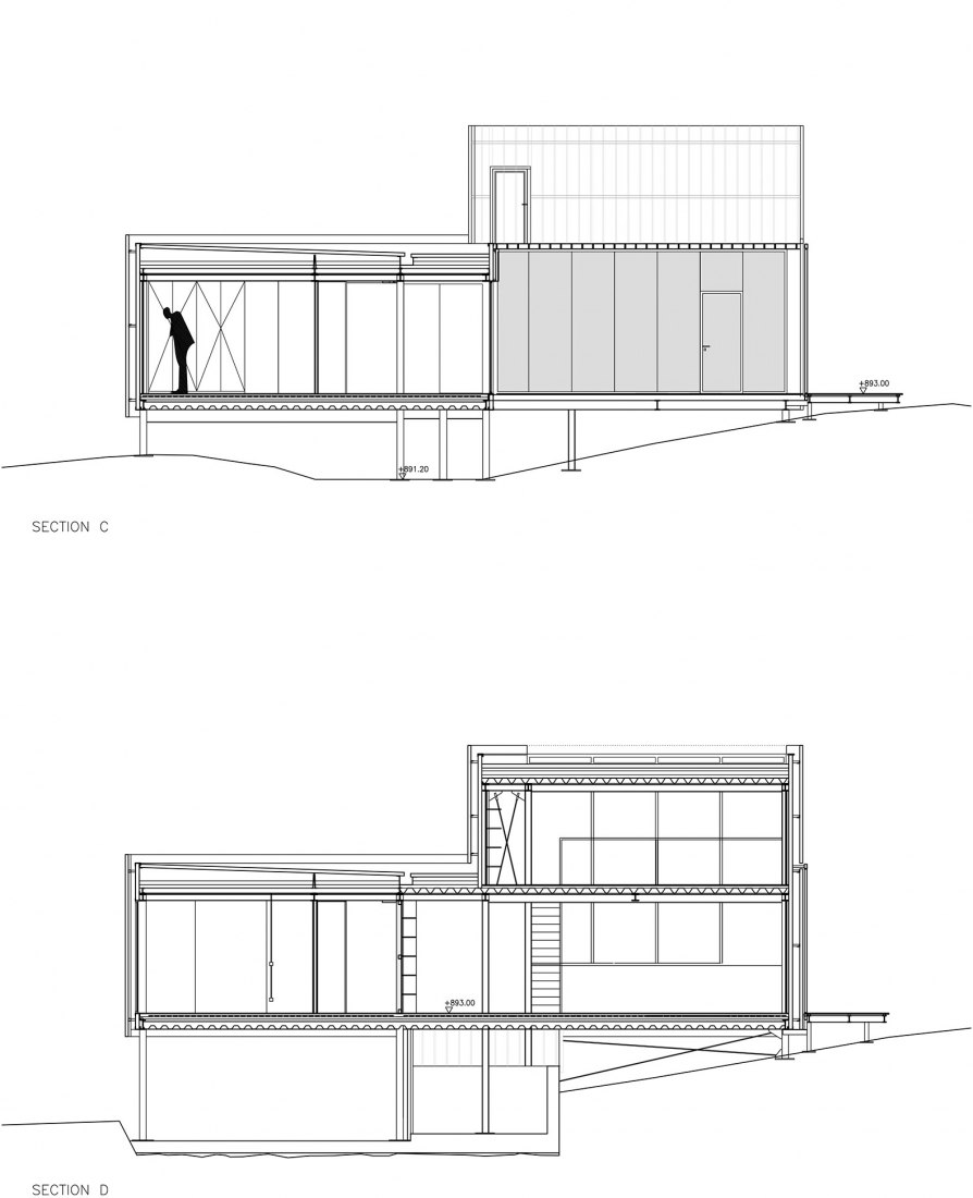 Section C and Section D. House and painting space for an artist by Idearch