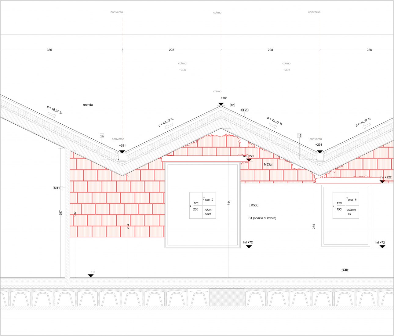 Sección constructiva. Laboratorios y Centro Socioeducativo por ifdesign. 