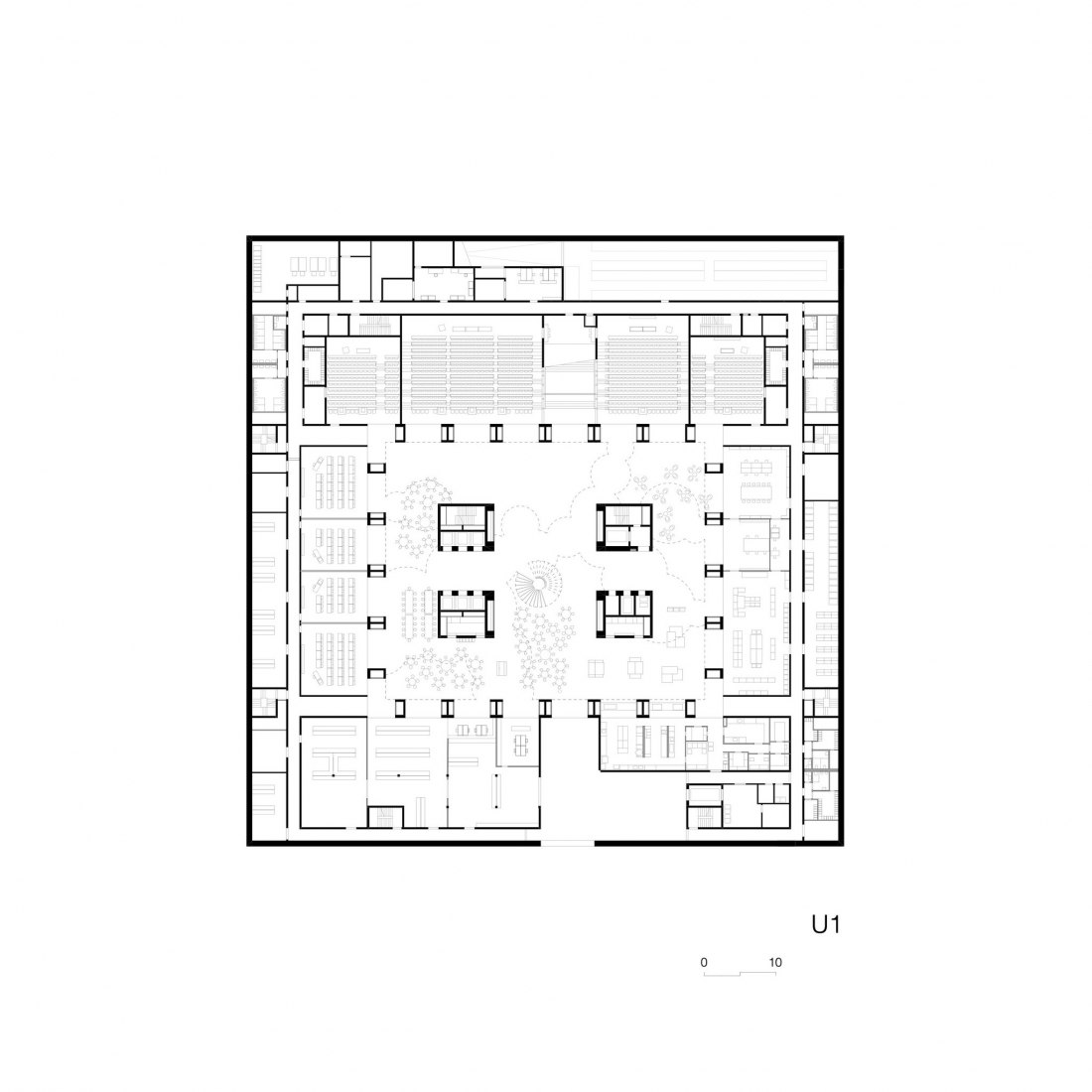 Planta sótano. Edificio de investigación Biozentrum de la Universidad de Basel por Ilg Santer Architekten.