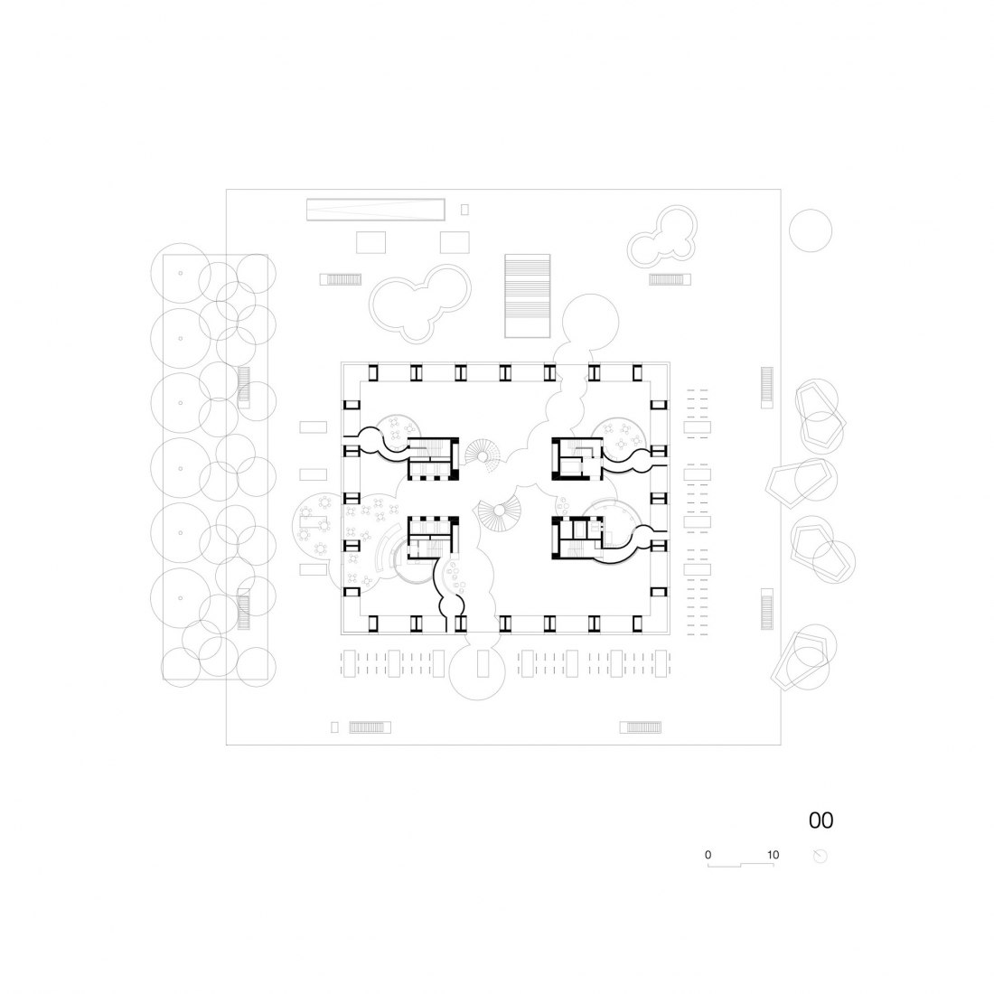 Planta baja. Edificio de investigación Biozentrum de la Universidad de Basel por Ilg Santer Architekten.