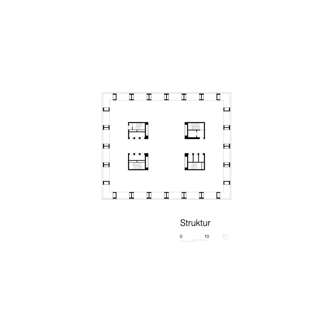 Planta de estructura. Edificio de investigación Biozentrum de la Universidad de Basel por Ilg Santer Architekten.