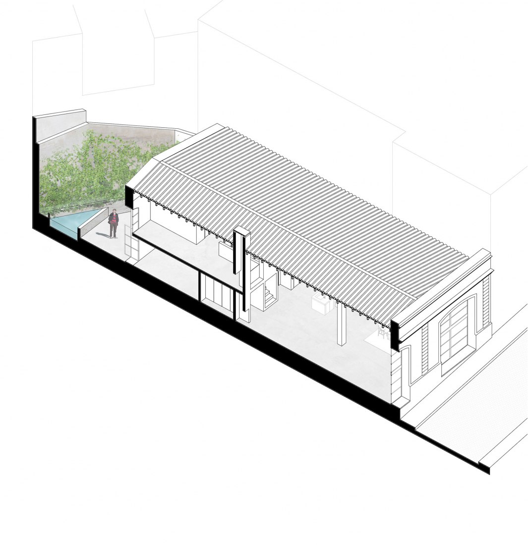 Axonometry. Vivienda en una Bodega de Jerez por Iniesta Nowell Arquitectos.