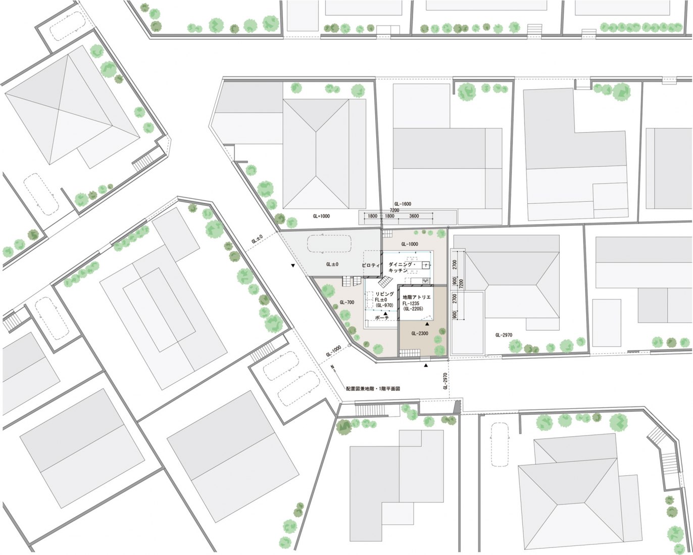 Site plan. House in Ayamike by Ippei Komatsu Architects.
