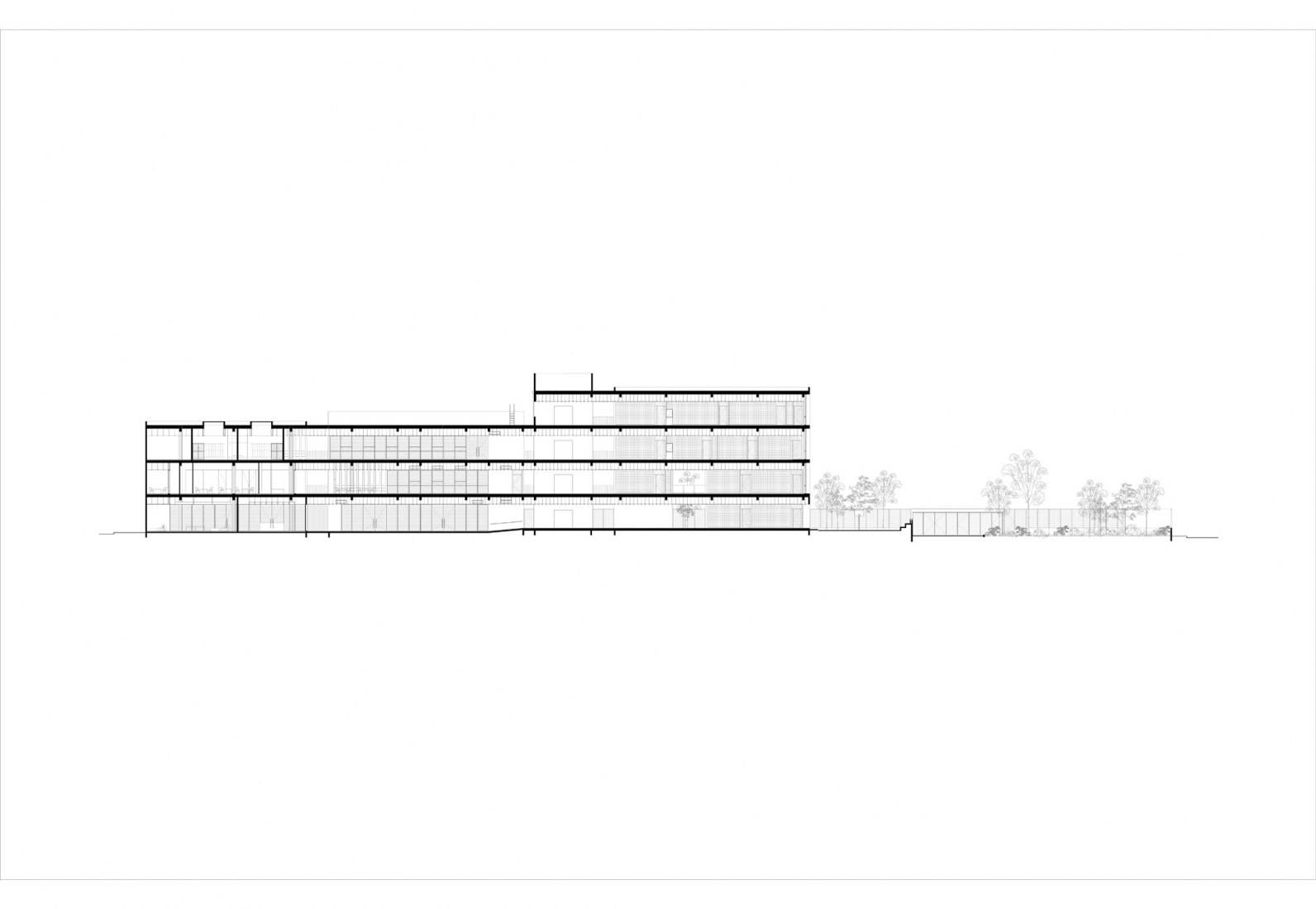 Sección. Escuela Bancaria y Comercial, EBC Campus Mérida por IUA Ignacio Urquiza Arquitectos.
