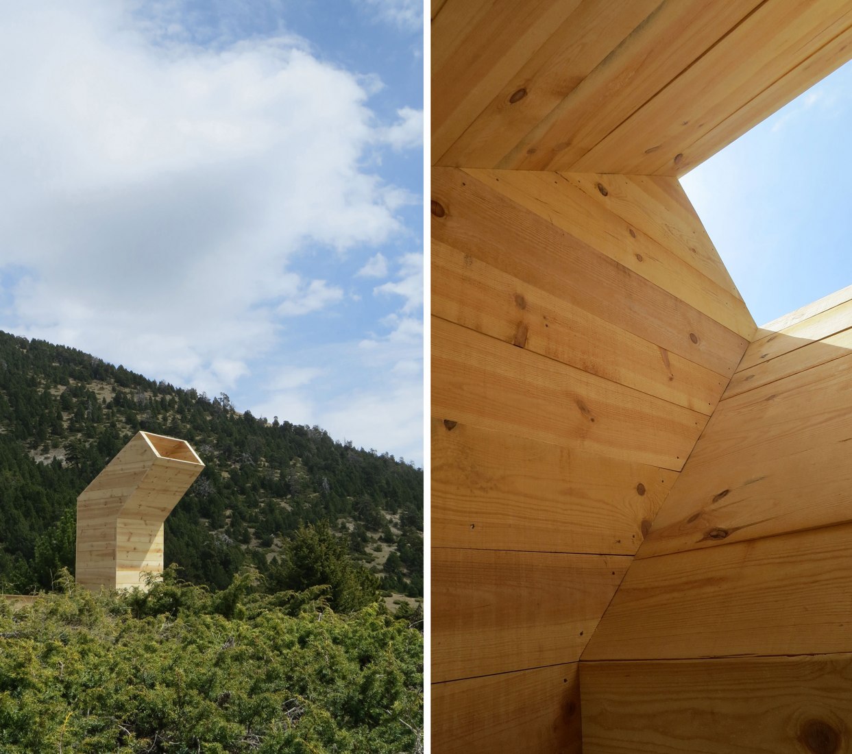 Interior and exterior comparative view. Sky Cabin by Iván Juárez. Images courtesy of Iván Juárez