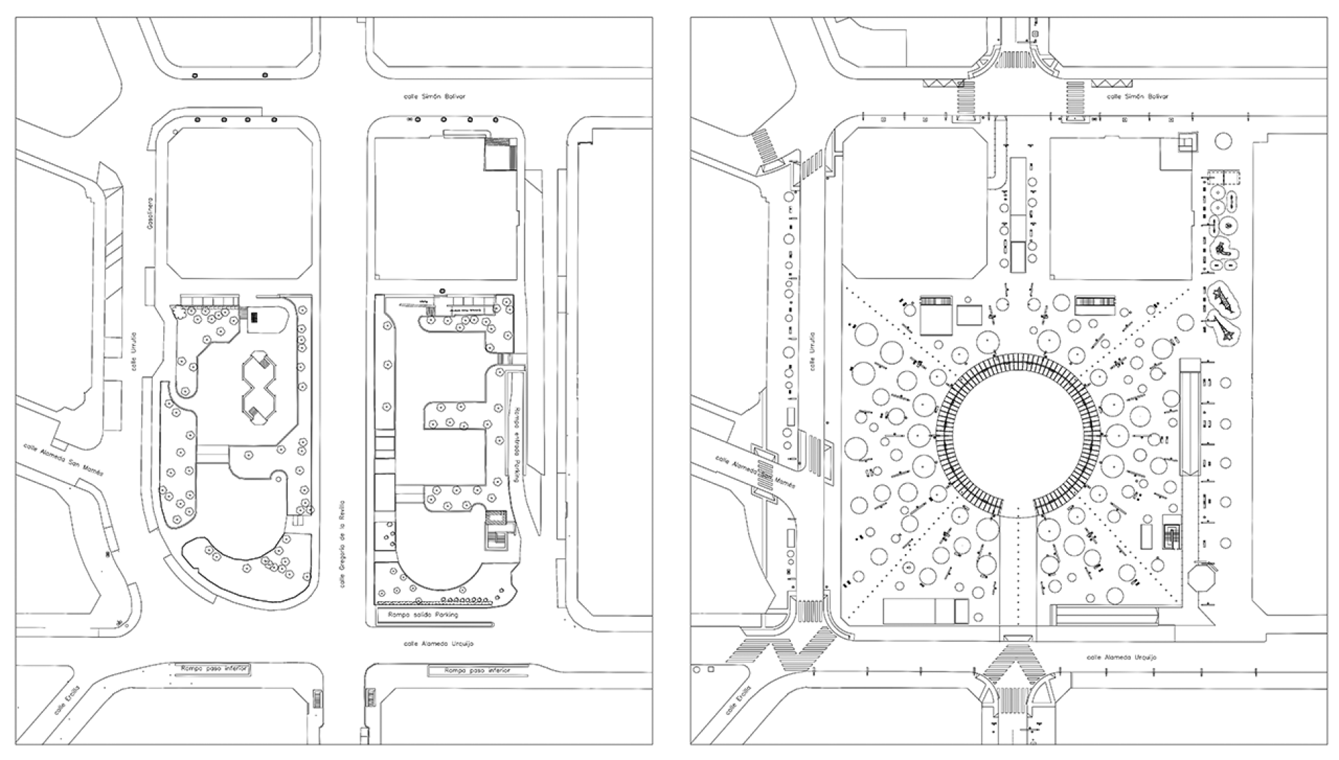 Planta de situación del antes y del después. Plaza Indautxu en Bilbao por JAAM sociedad de arquitectura.