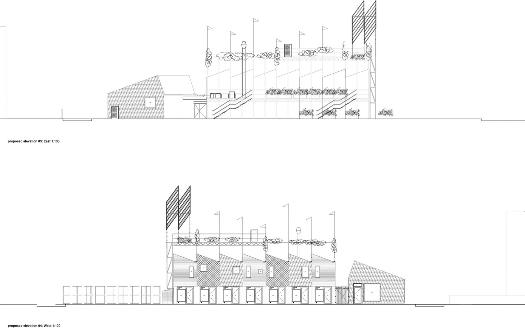 East and West elevations. Ebury Edge by Jan Kattein Architects.