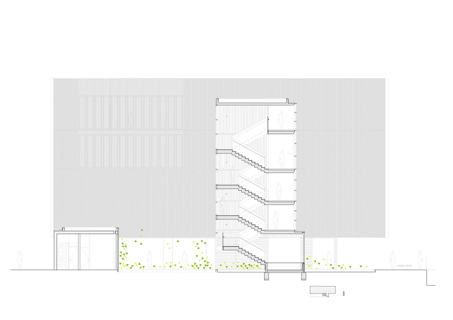 Longitudinal section. New Zubiaur Music School by Javier de las Heras Solé