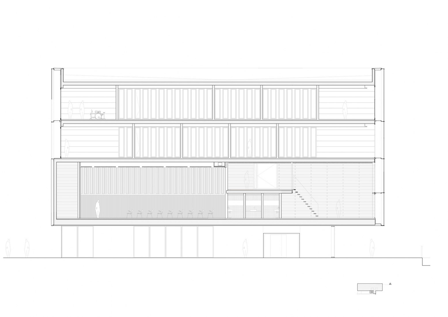 Longitudinal section. New Zubiaur Music School by Javier de las Heras Solé