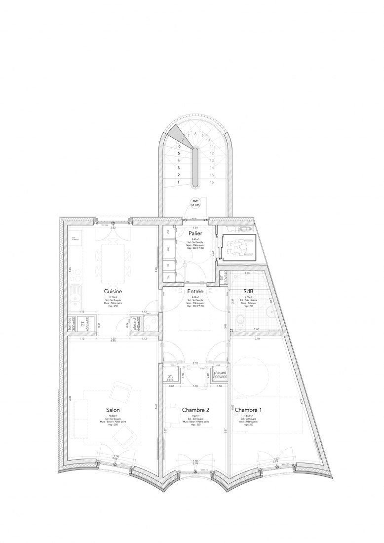 Second to Fourth floor plan. 8 Social Housing and Nursery Extension by Jean-Christophe Quinton. 