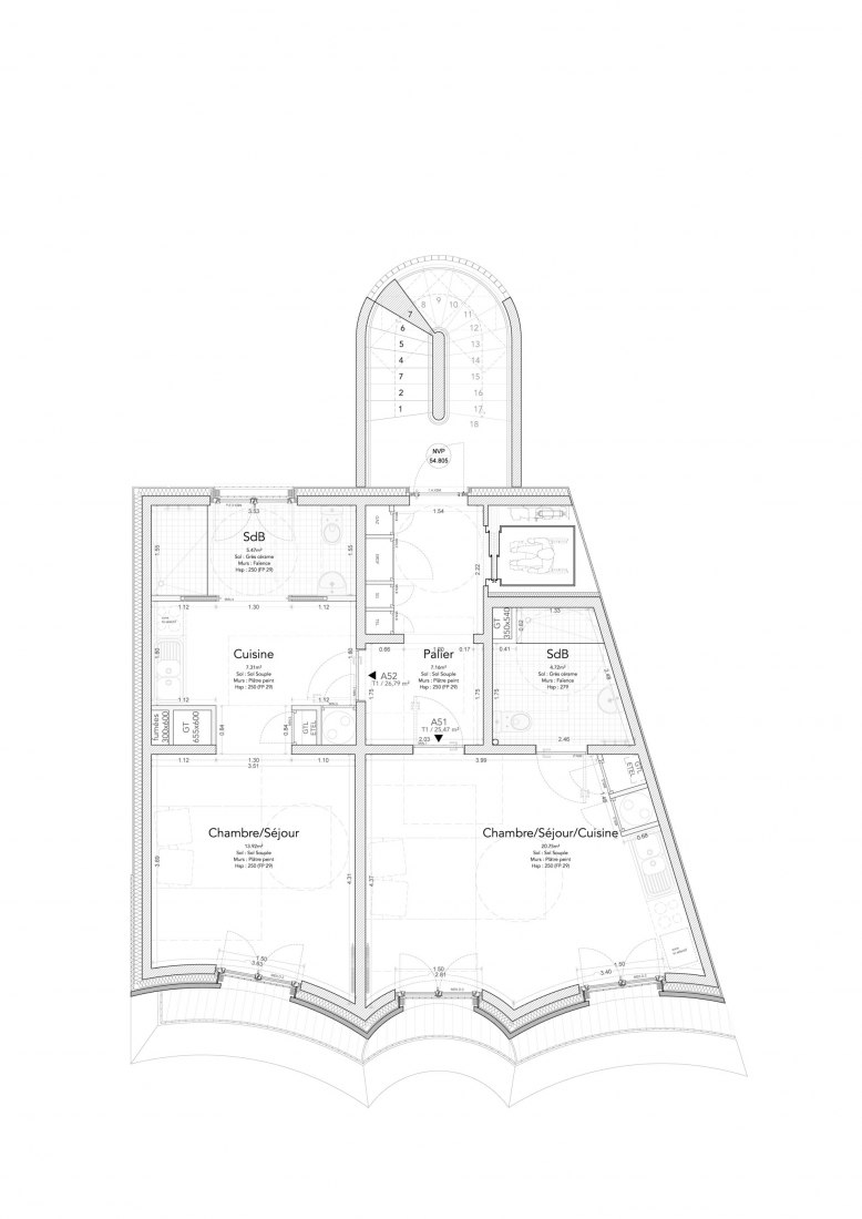 Fifth floor plan. 8 Social Housing and Nursery Extension by Jean-Christophe Quinton. 