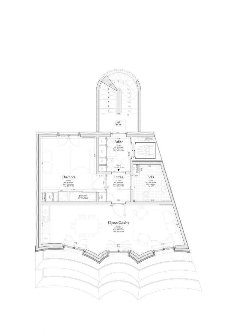 Sixth floor plan. 8 Social Housing and Nursery Extension by Jean-Christophe Quinton. 