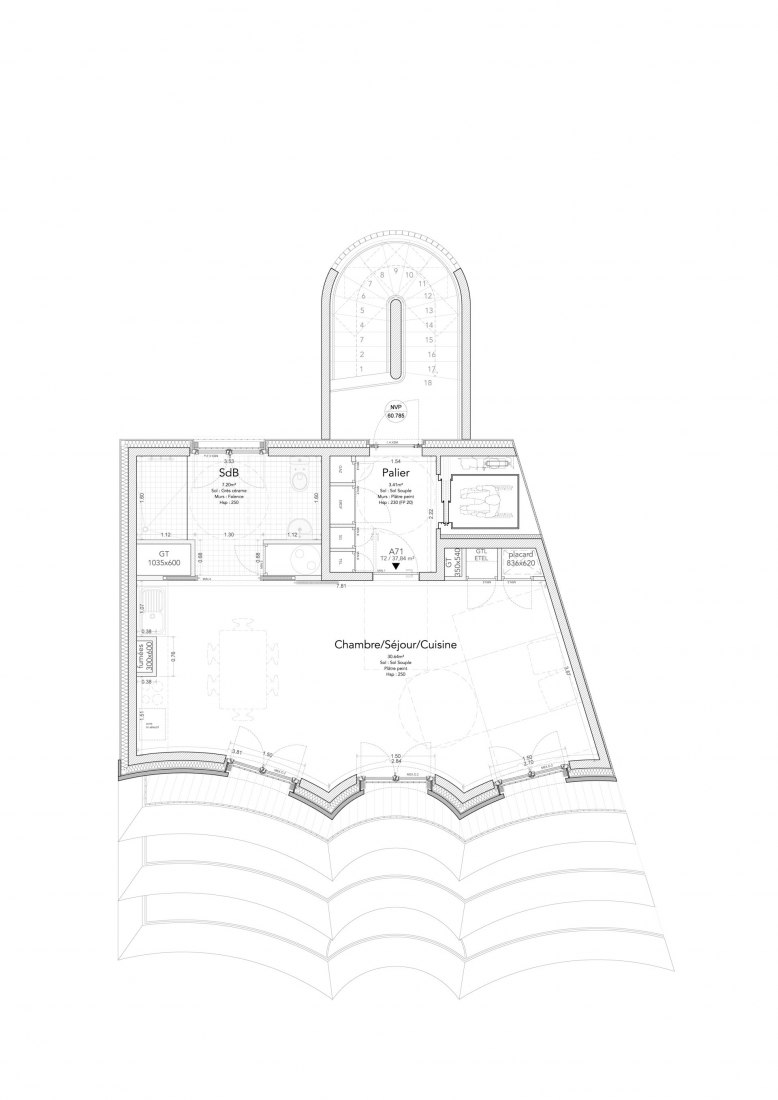 Seventh floor plan. 8 Social Housing and Nursery Extension by Jean-Christophe Quinton. 