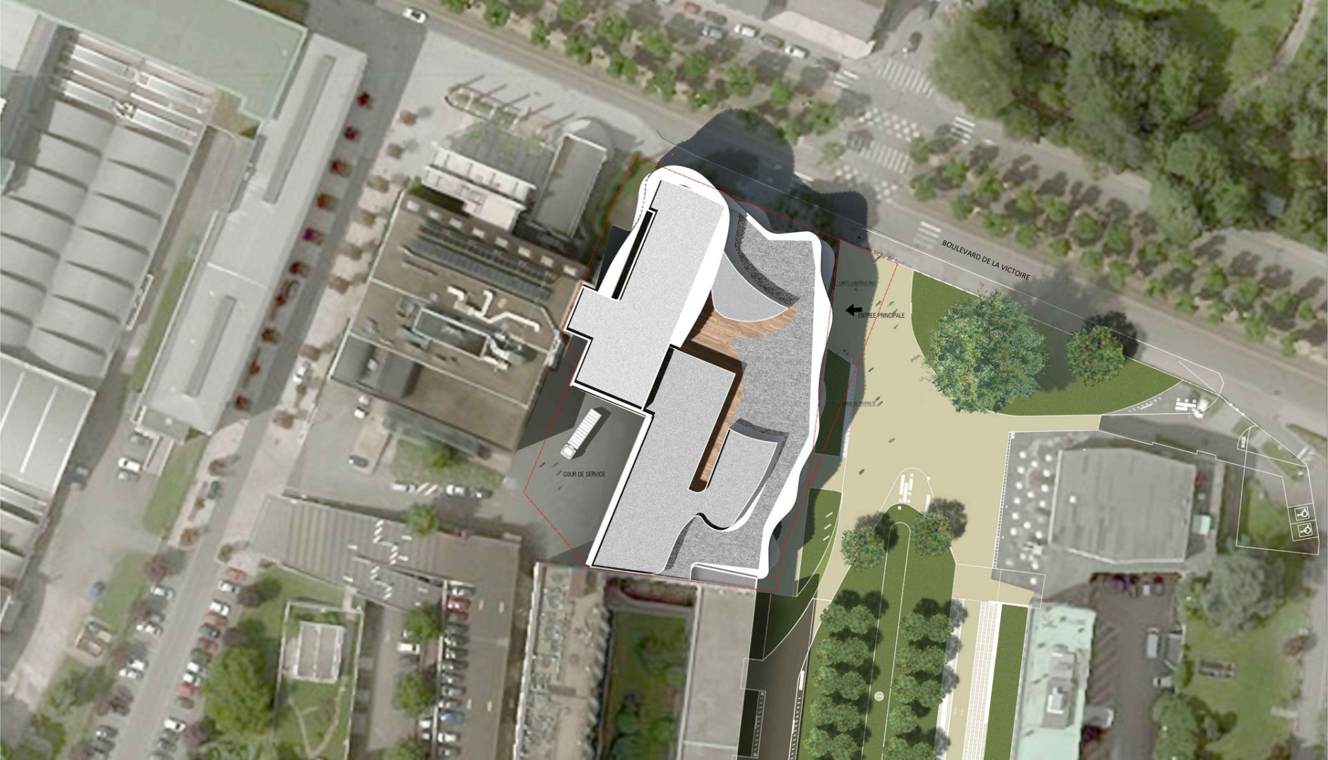 Emplazamiento. Centro de aprendizaje Le Studium por Jean-Pierre Lott Architecte. 