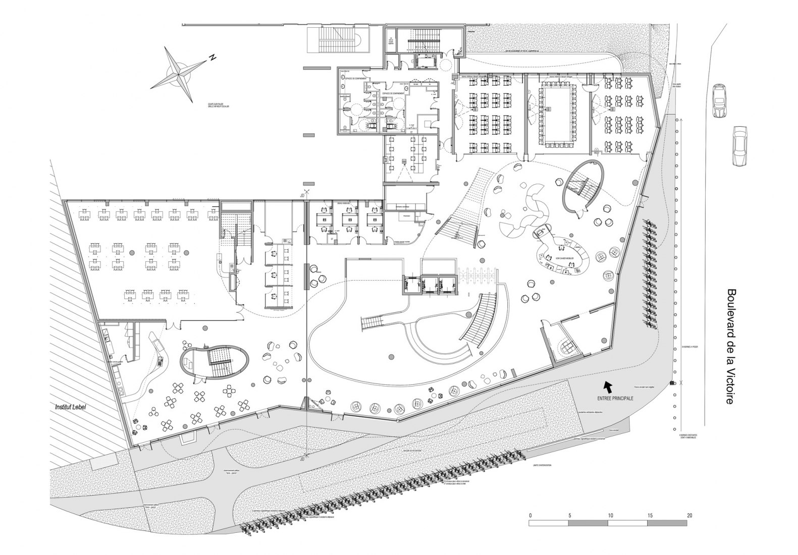 Plano de planta de acceso. Centro de aprendizaje Le Studium por Jean-Pierre Lott Architecte. 