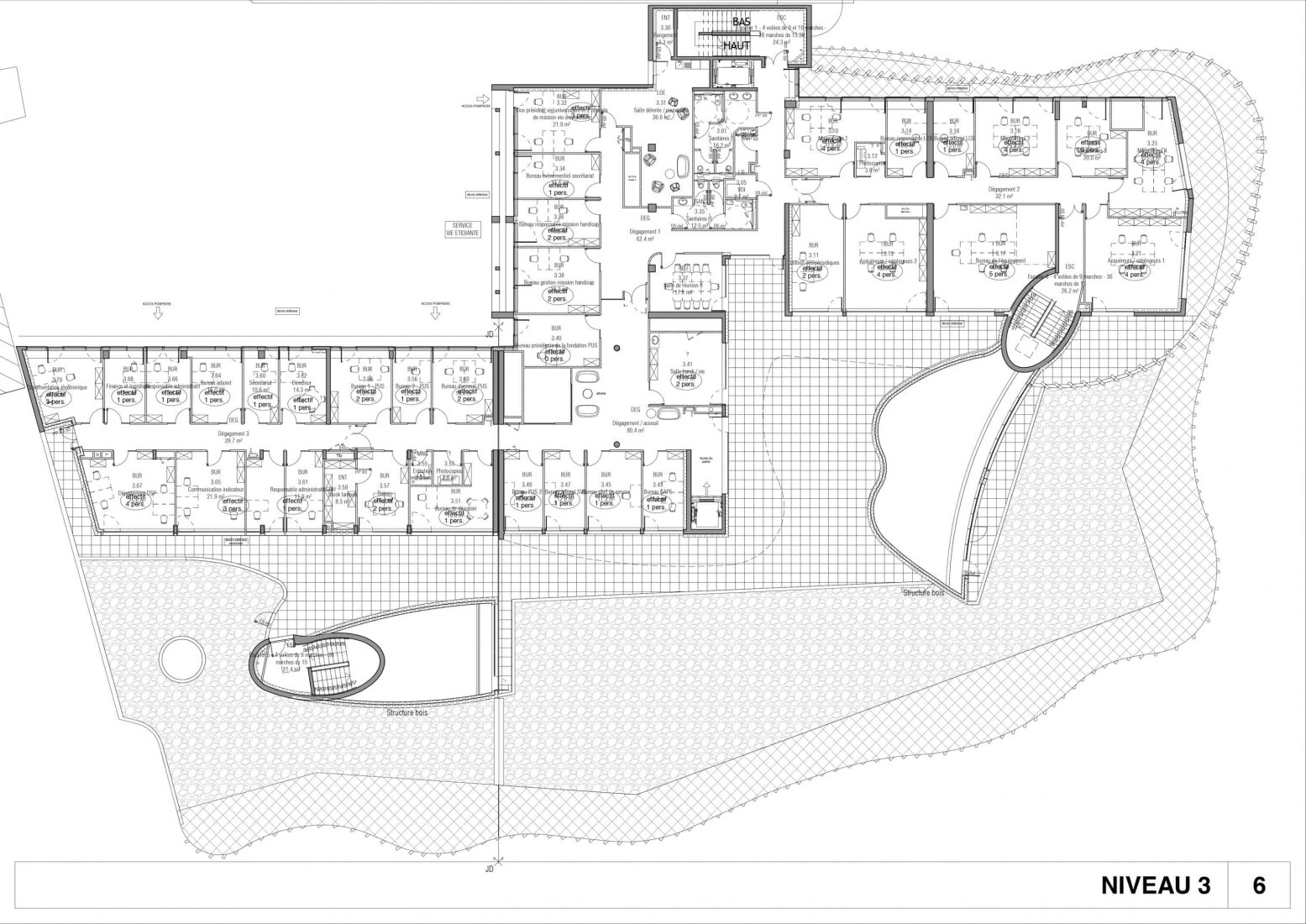 Plano de planta nivel 3. Centro de aprendizaje Le Studium por Jean-Pierre Lott Architecte. 