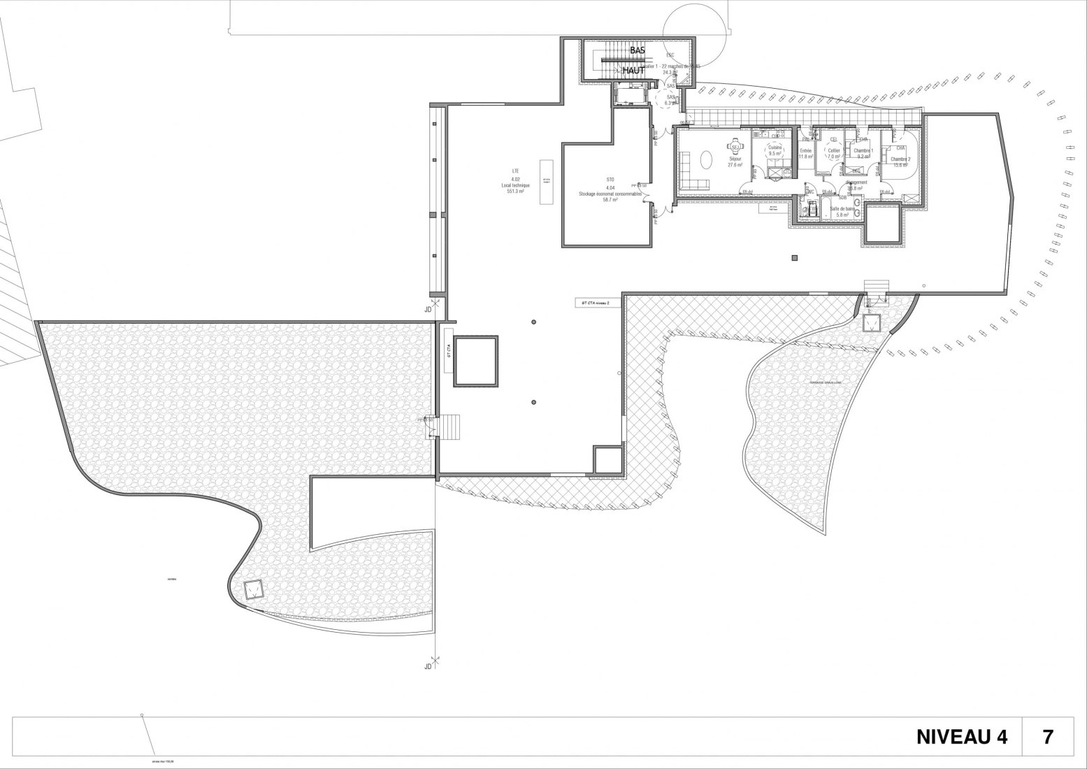 Plano de planta nivel 4. Centro de aprendizaje Le Studium por Jean-Pierre Lott Architecte. 
