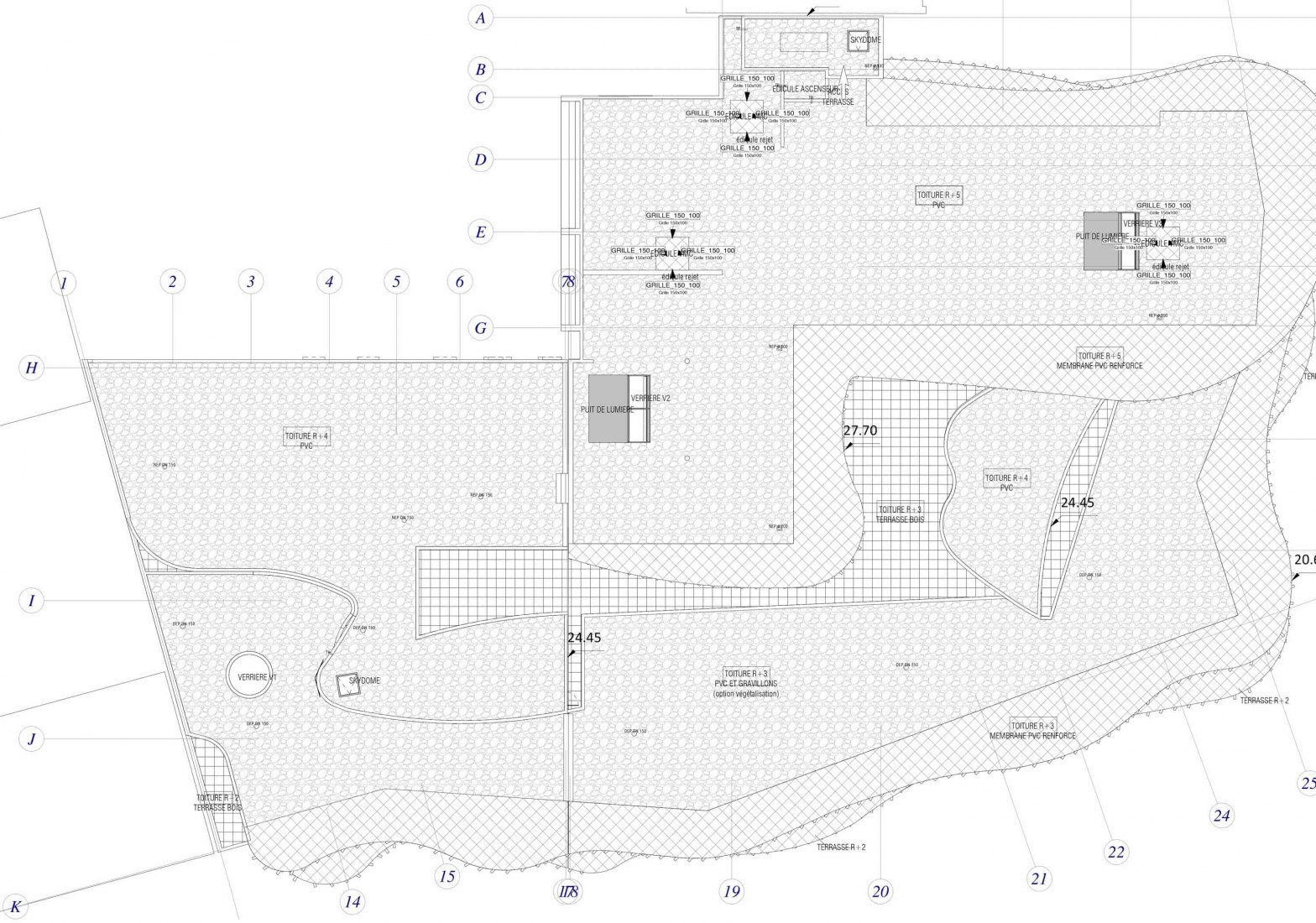 Plano de cubiertas. Centro de aprendizaje Le Studium por Jean-Pierre Lott Architecte. 