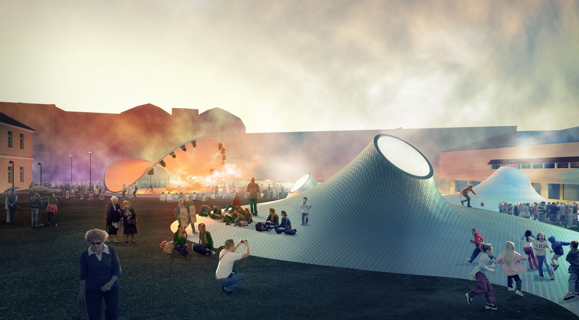 Rendering. Lasipalatsi square. Amos Rex by JKMM Architects.