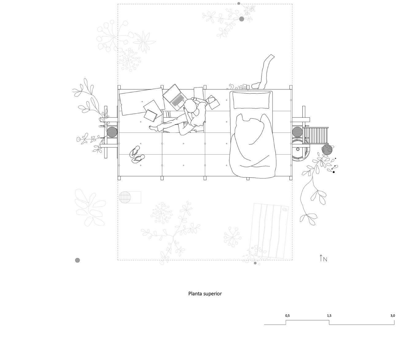 Higher floor plan. Design, build and inhabit a temporal refuge during the health emergency by Joan Martí Morro Capllonch.