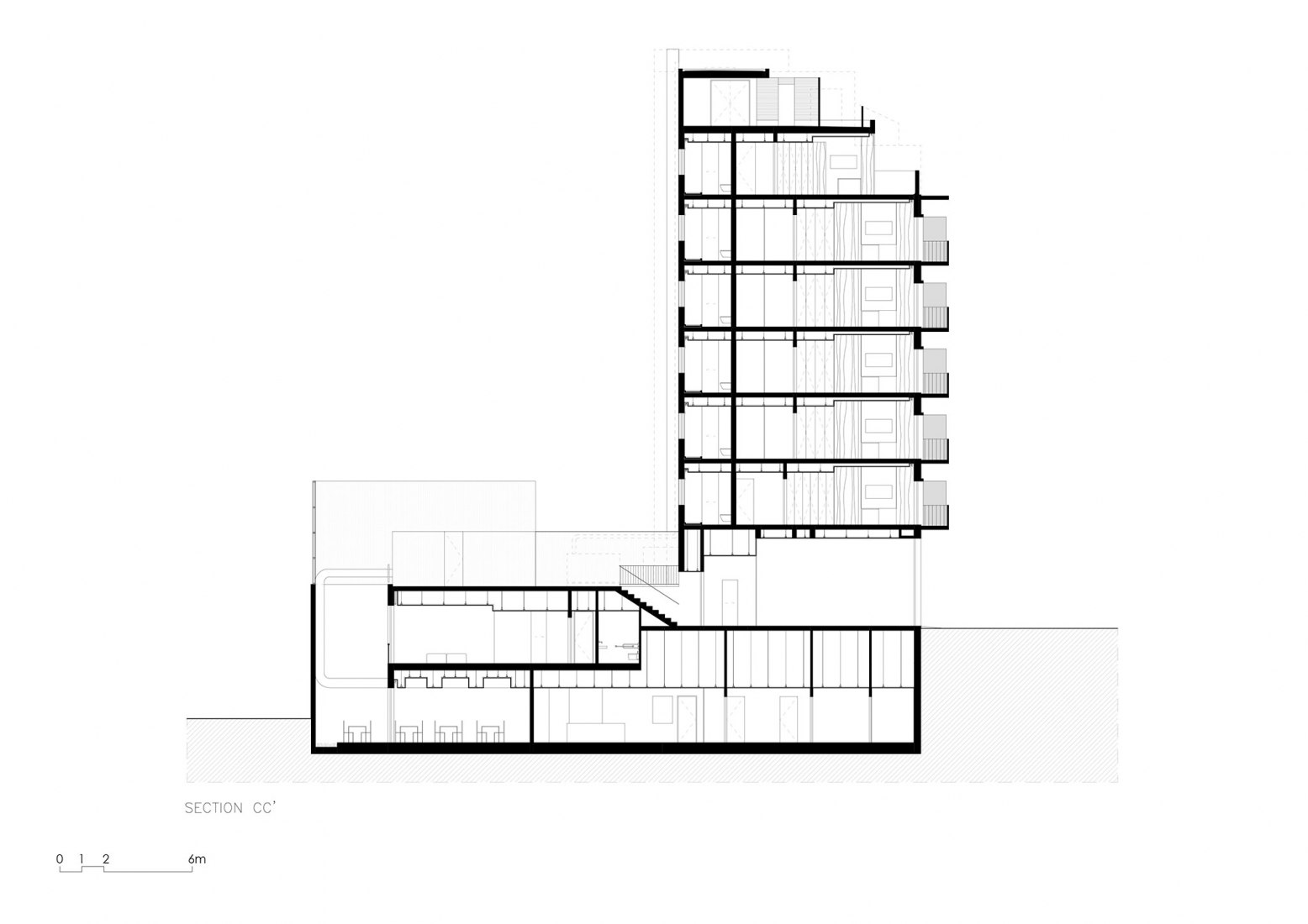 Section CC'. Hills Hotel Lisboa by João Tiago Aguiar.
