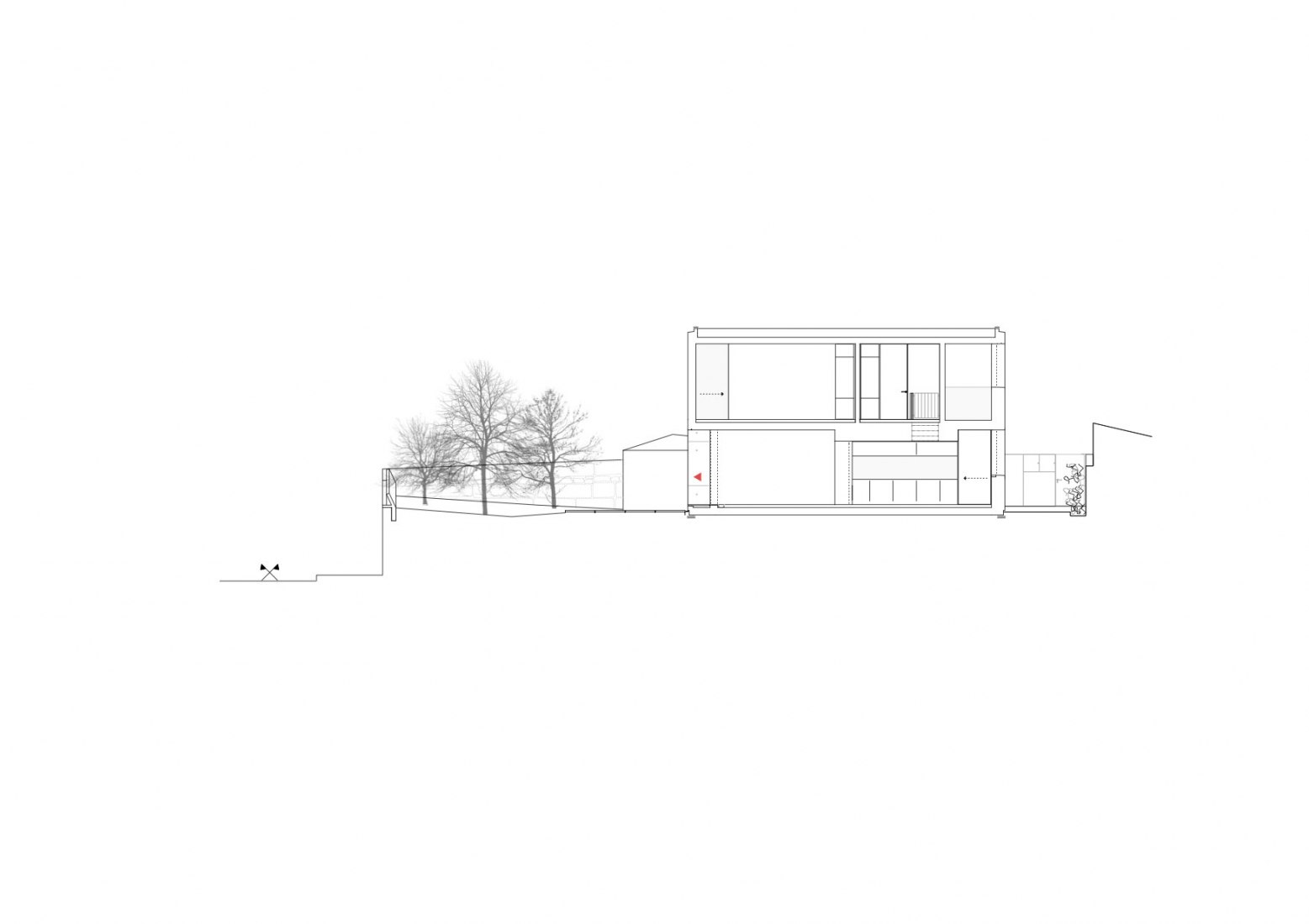 Sección transversal. Casa en Serralves. Cortesía de João Vieira de Campos