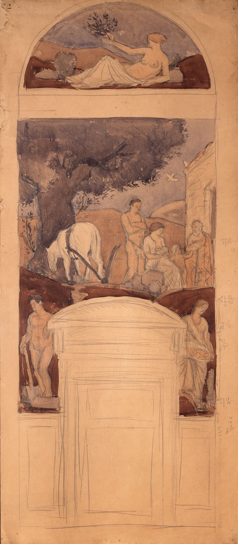 Diseño para el fresco “L’Edat d’Or de la Humanitat” por Joaquín Torres-García. 1914. Gouache sobre papel, 109 x 48.5 cm. Generalitat de Catalunya Fons d’Art. © Sucesión Joaquín Torres-García, Montevideo 2015. Fotografía: Ramon Maroto. Centre de Restauració de Béns Mobles de Catalunya, CRBMC. Generalitat de Catalunya.
