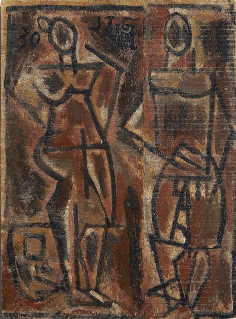 Dos figuras primitivas por Joaquín Torres-García. 1930. Óleo sobre panel de madera, 34 x 25 cm. Colección privada. Cortesía de Galería Sur, Montevideo. © Sucesión Joaquín Torres-García, Montevideo 2015. Fotografía: Eduardo Baldizan