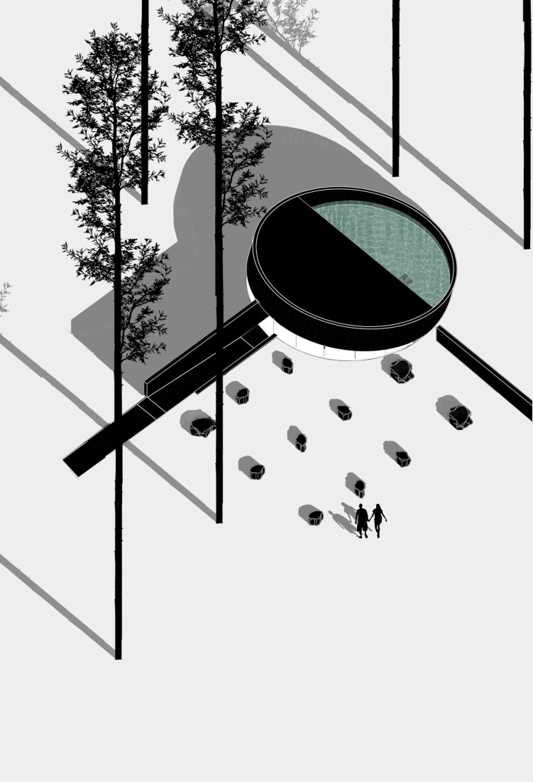 Axonométrica. Espacio de Reflexión, Quincho Moholy por José Peña.