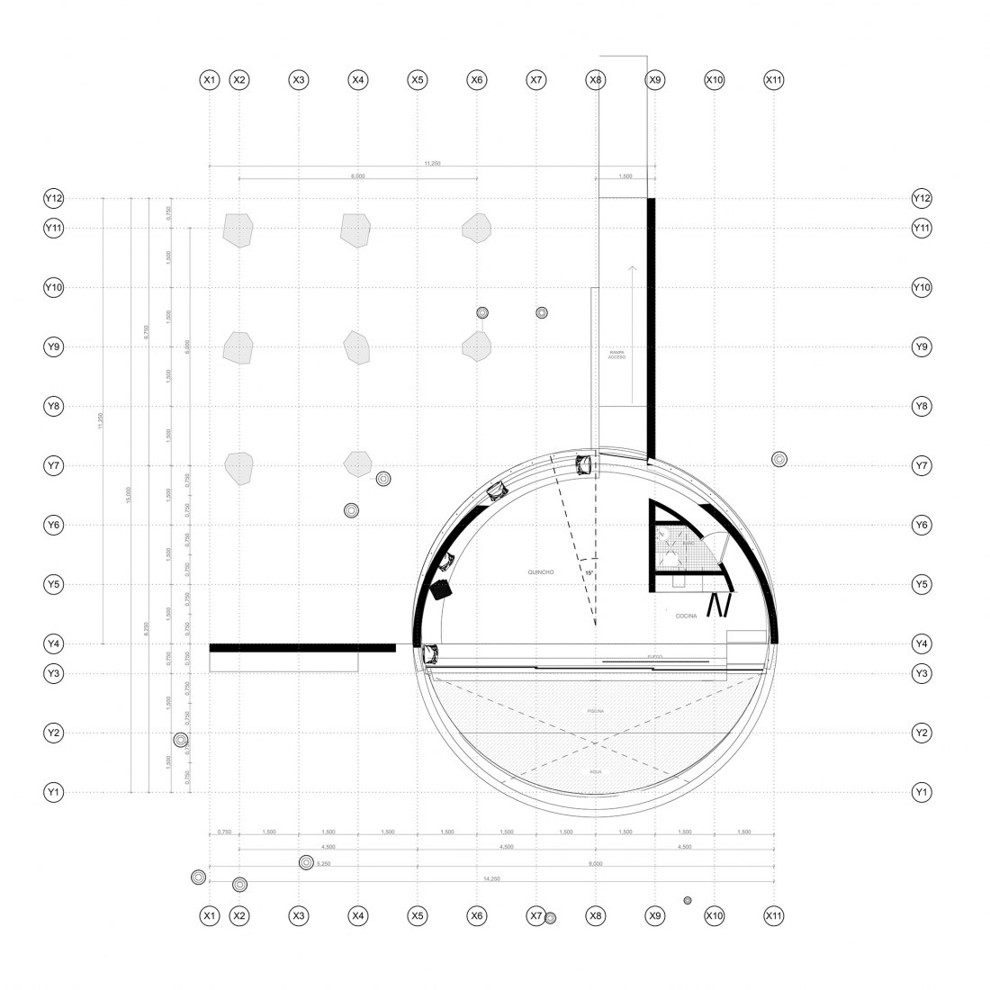 Plano de planta. Espacio de Reflexión, Quincho Moholy por José Peña.