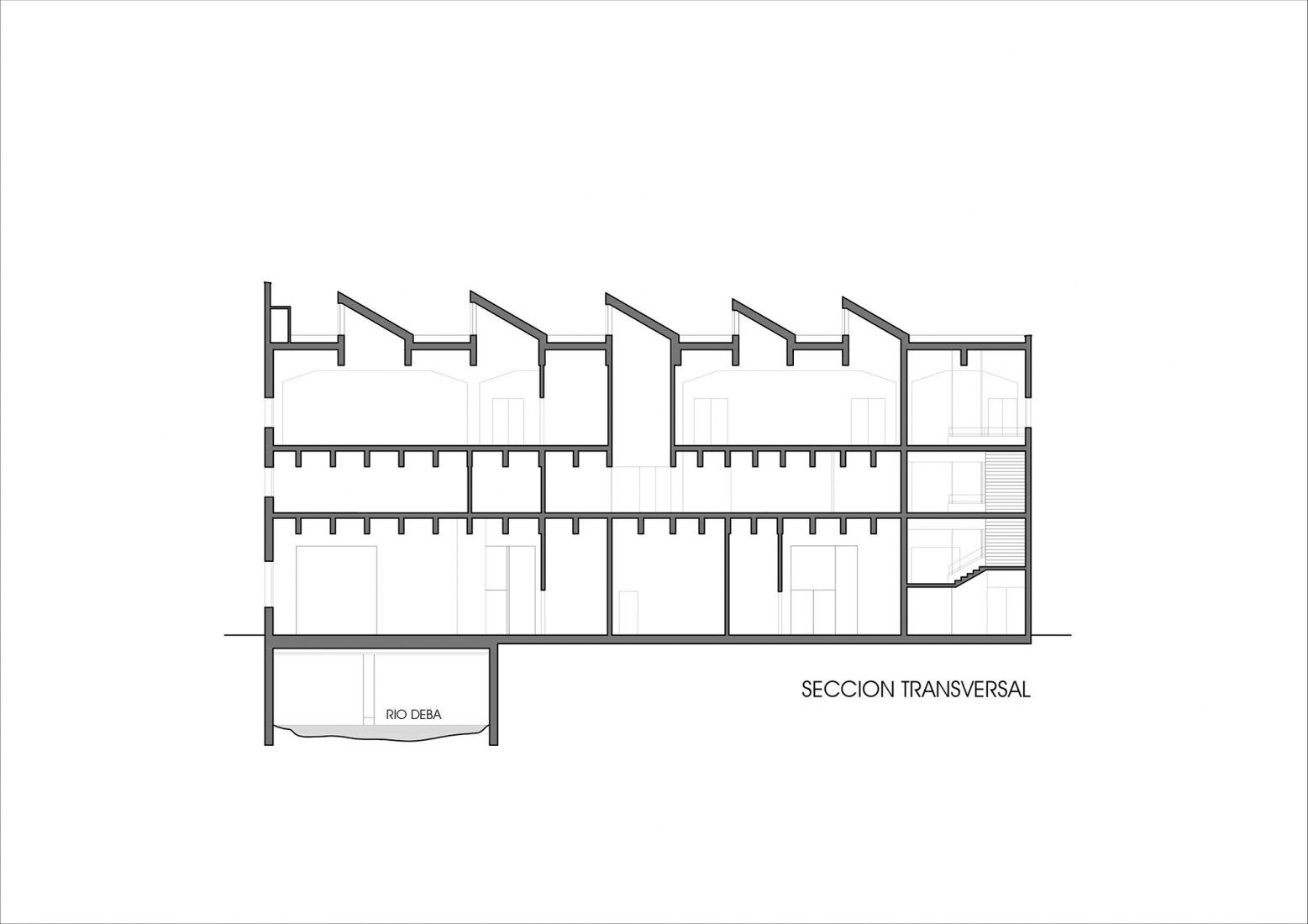 Sección transversal. Restauración del edificio Kulturola por Jovino Martínez Sierra.