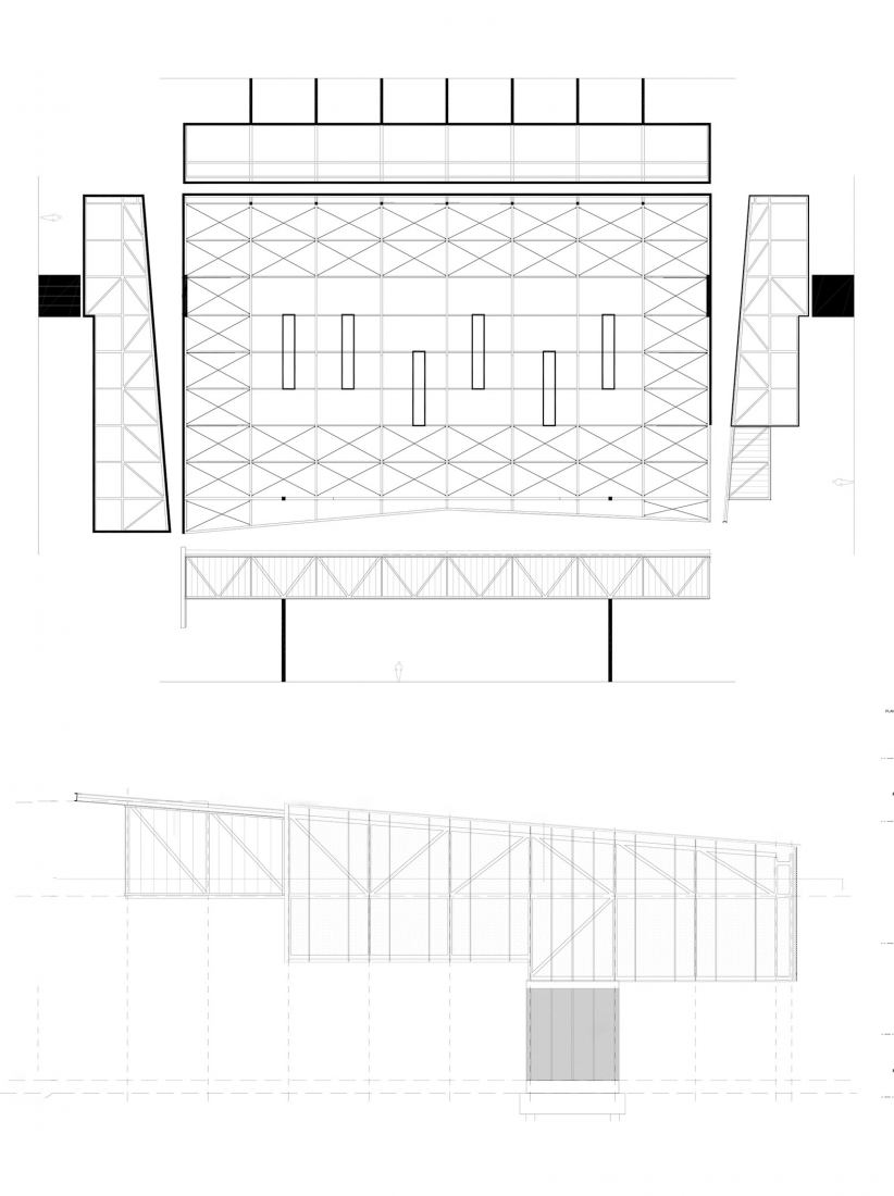 Floor plan and section. Pallejà Sports Complex by JPAM.