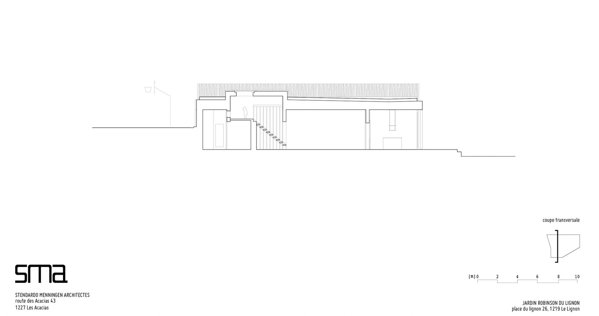 Section. Recreational Community Center Le Lignon by Stendardo Menningen Architectes. 