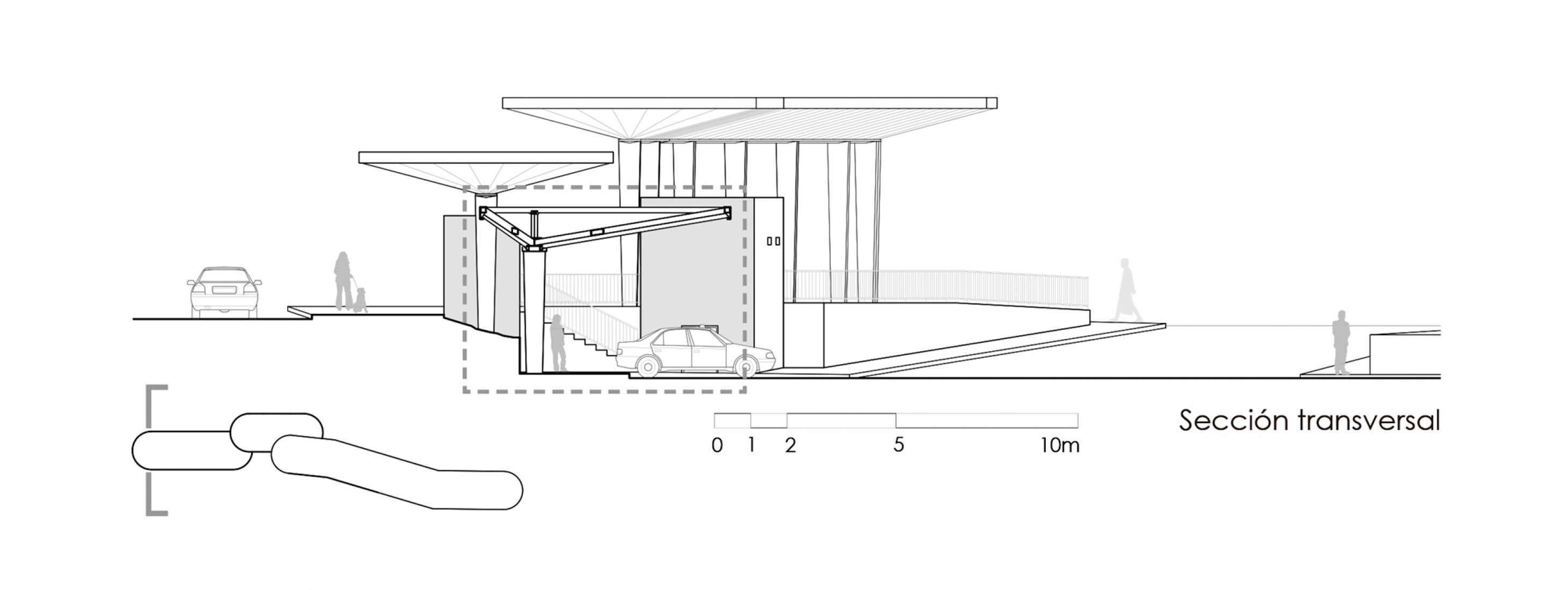 Section. Torrox bus and taxis station by Juan Navarro Arquitectos.