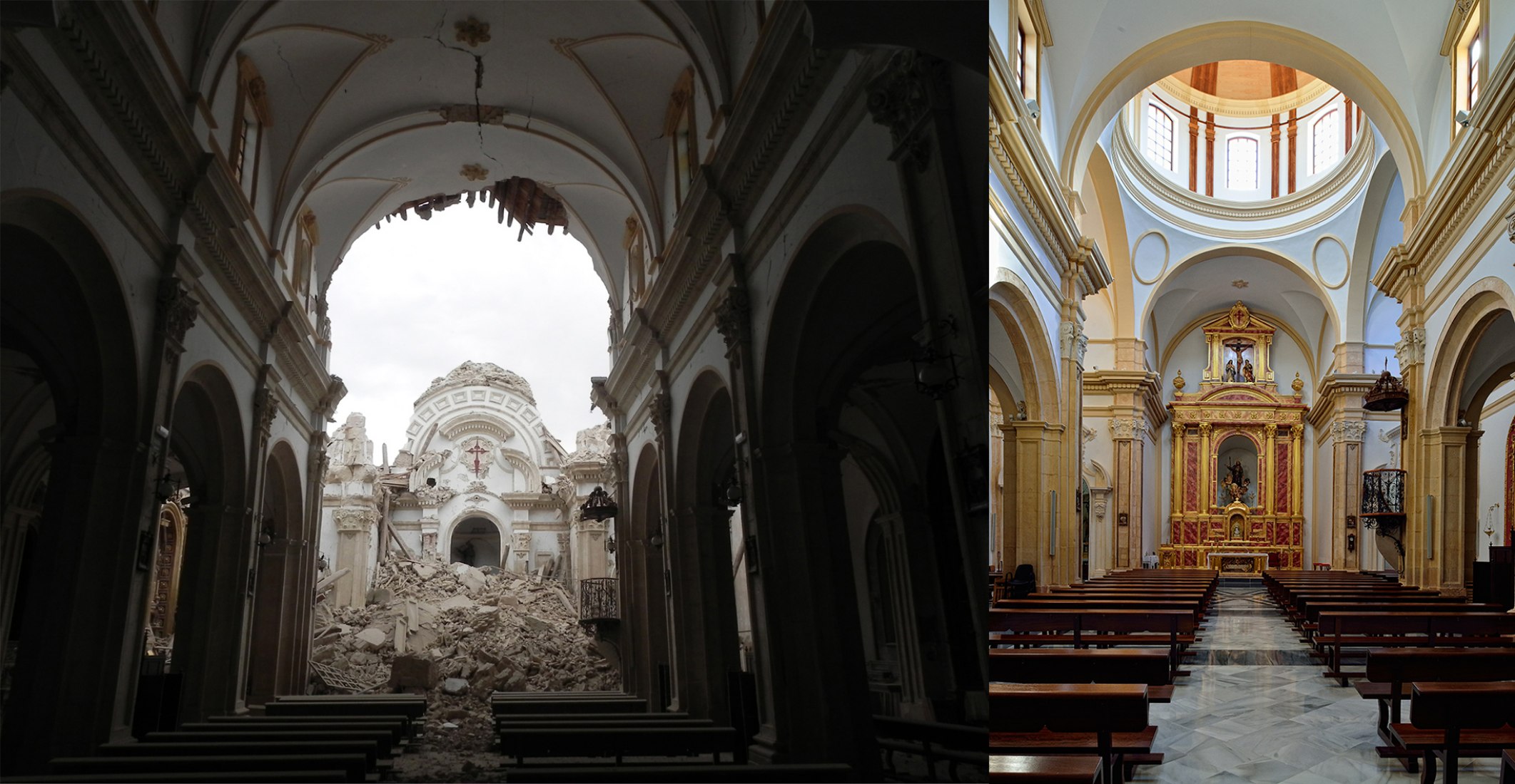 Reconstrucción de la Iglesia de Santiago, Lorca, Murcia, por Juan de Dios de la Hoz. Imagen cortesía de Premio Rafael Manzano