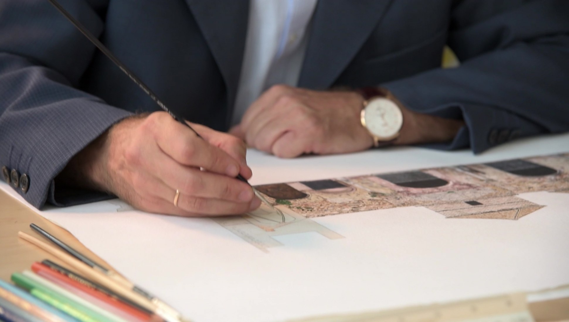 Juan de Dios de la Hoz drawing in watercolor. Image courtesy of Rafael Manzano Award