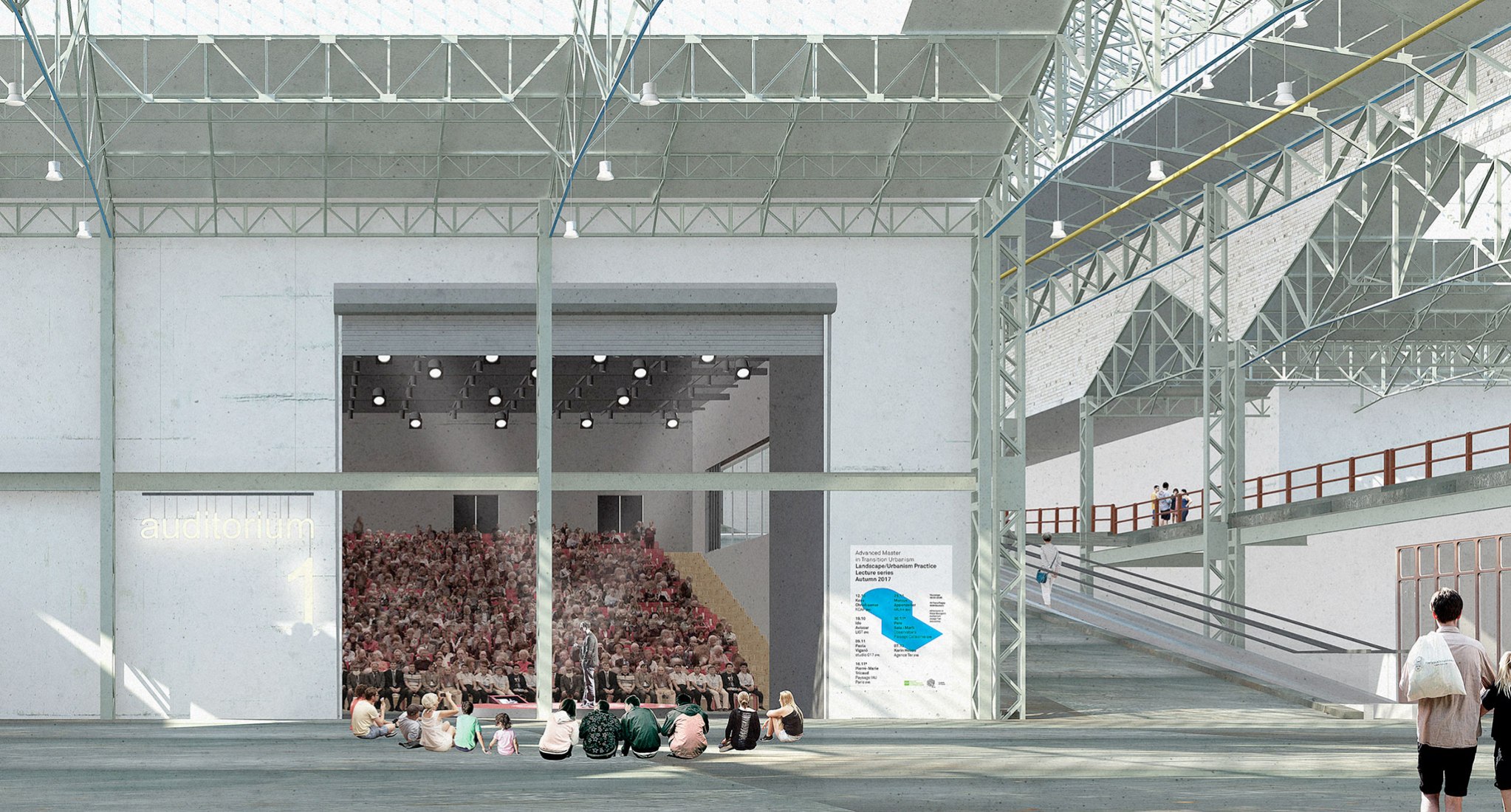 Interior view rendering. 'A Stage for Brussels' by NOA, EM2N and SBA. Image courtesy of NOA / EM2N / SBA
