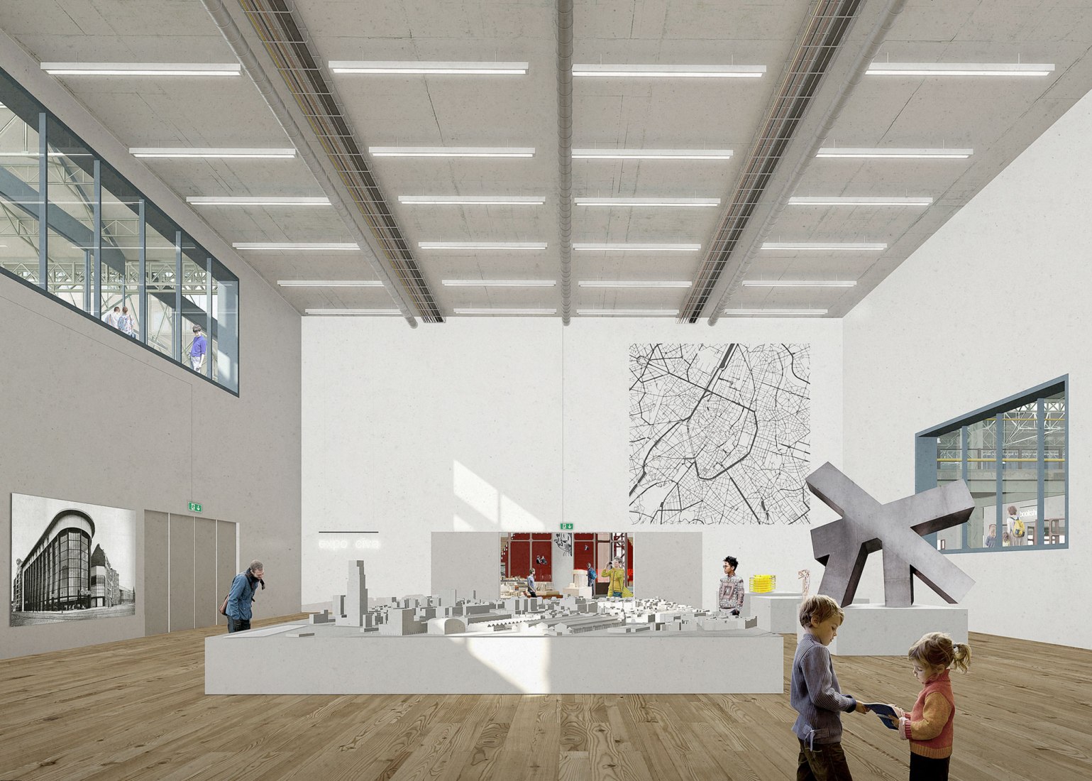 Interior view rendering. 'A Stage for Brussels' by NOA, EM2N and SBA. Image courtesy of NOA / EM2N / SBA